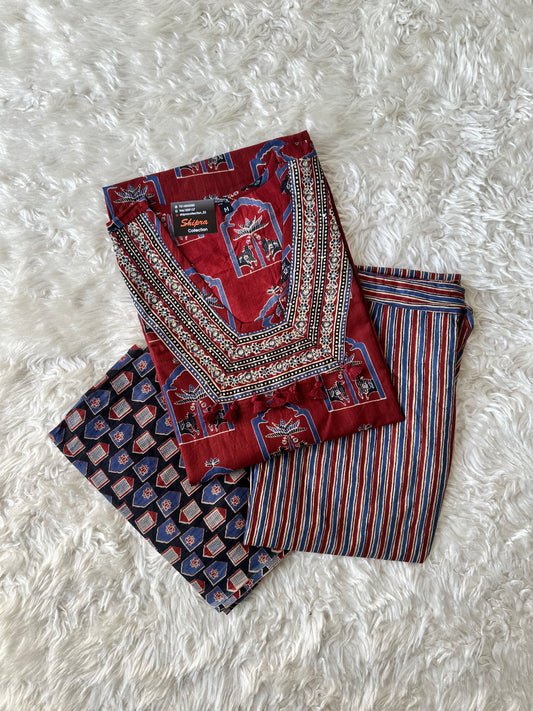 Pure Cotton Kurti Pant Dupatta Set