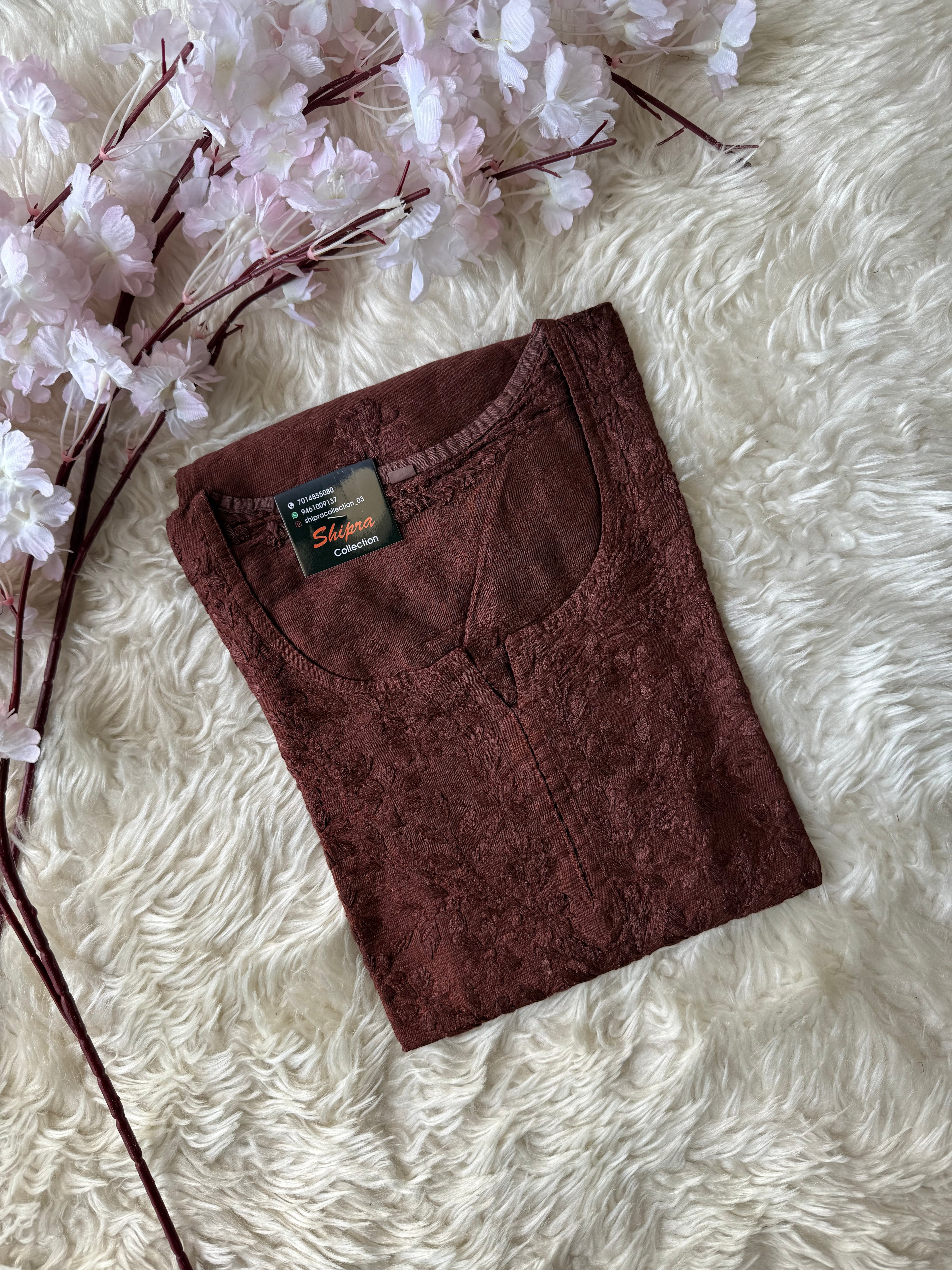 Chanderi Silk Chikankari Short kurti