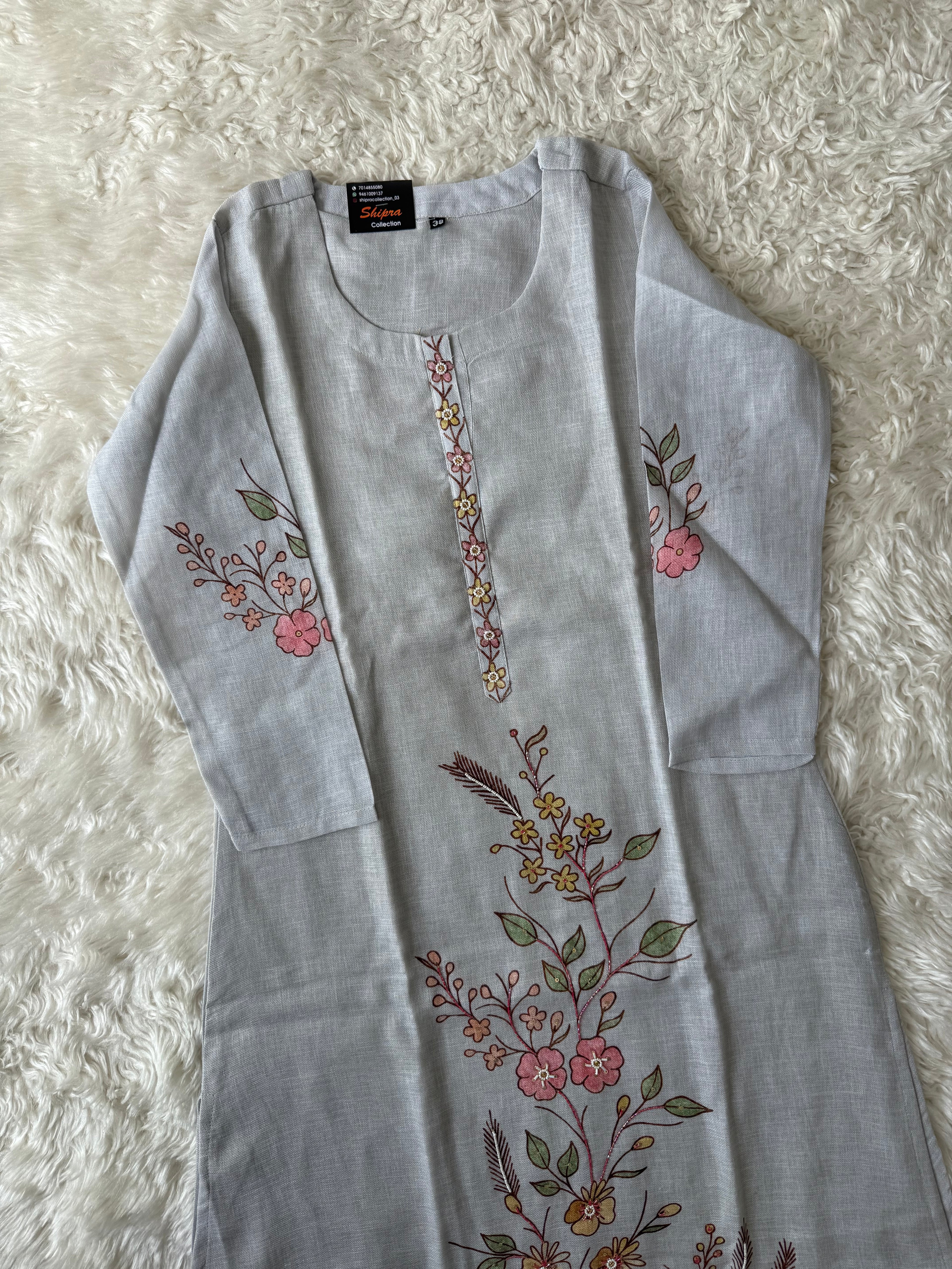Linen Kurti Pant Dupatta Set