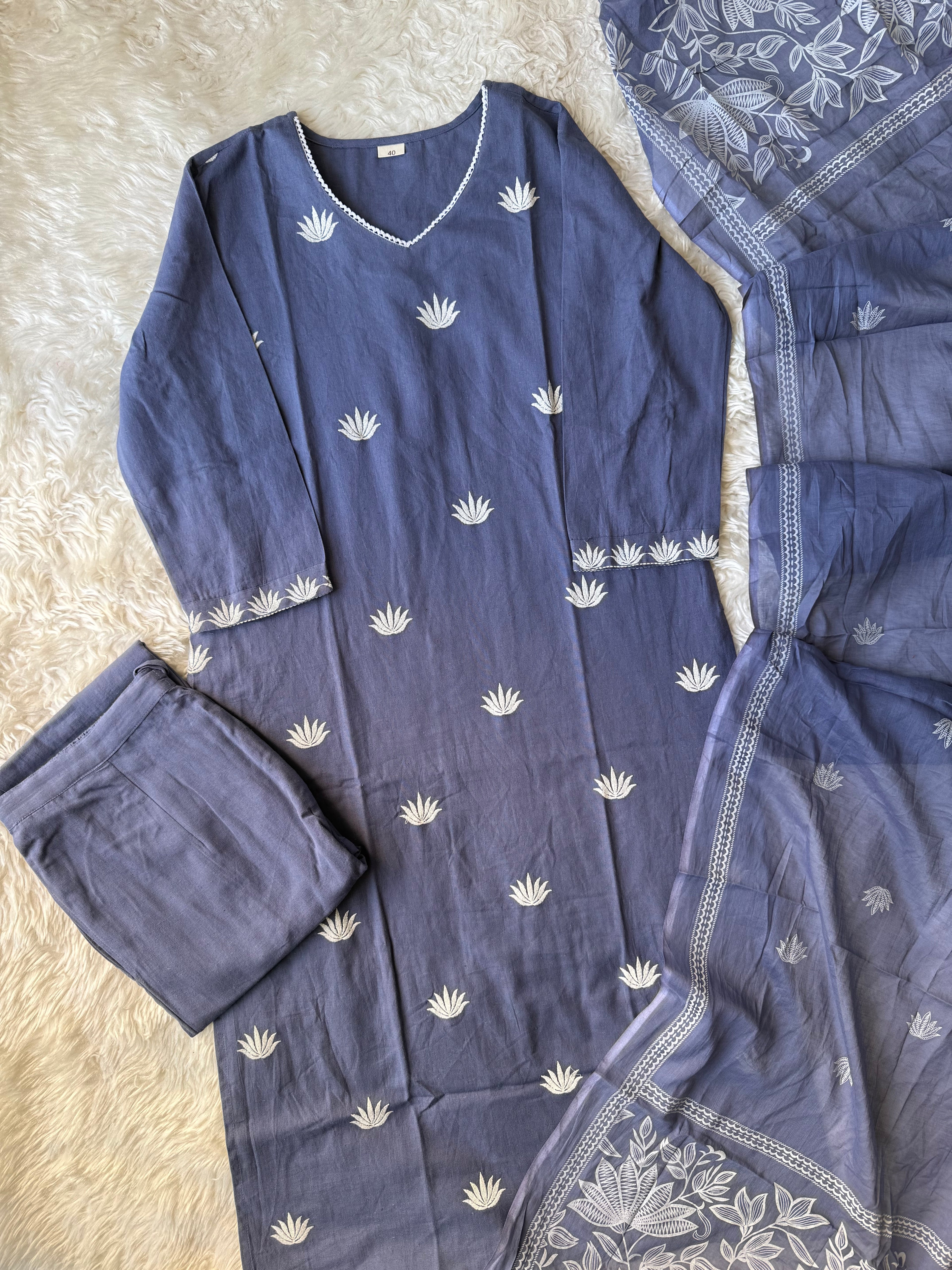 Khadi Cotton Kurti Pant Dupatta Set