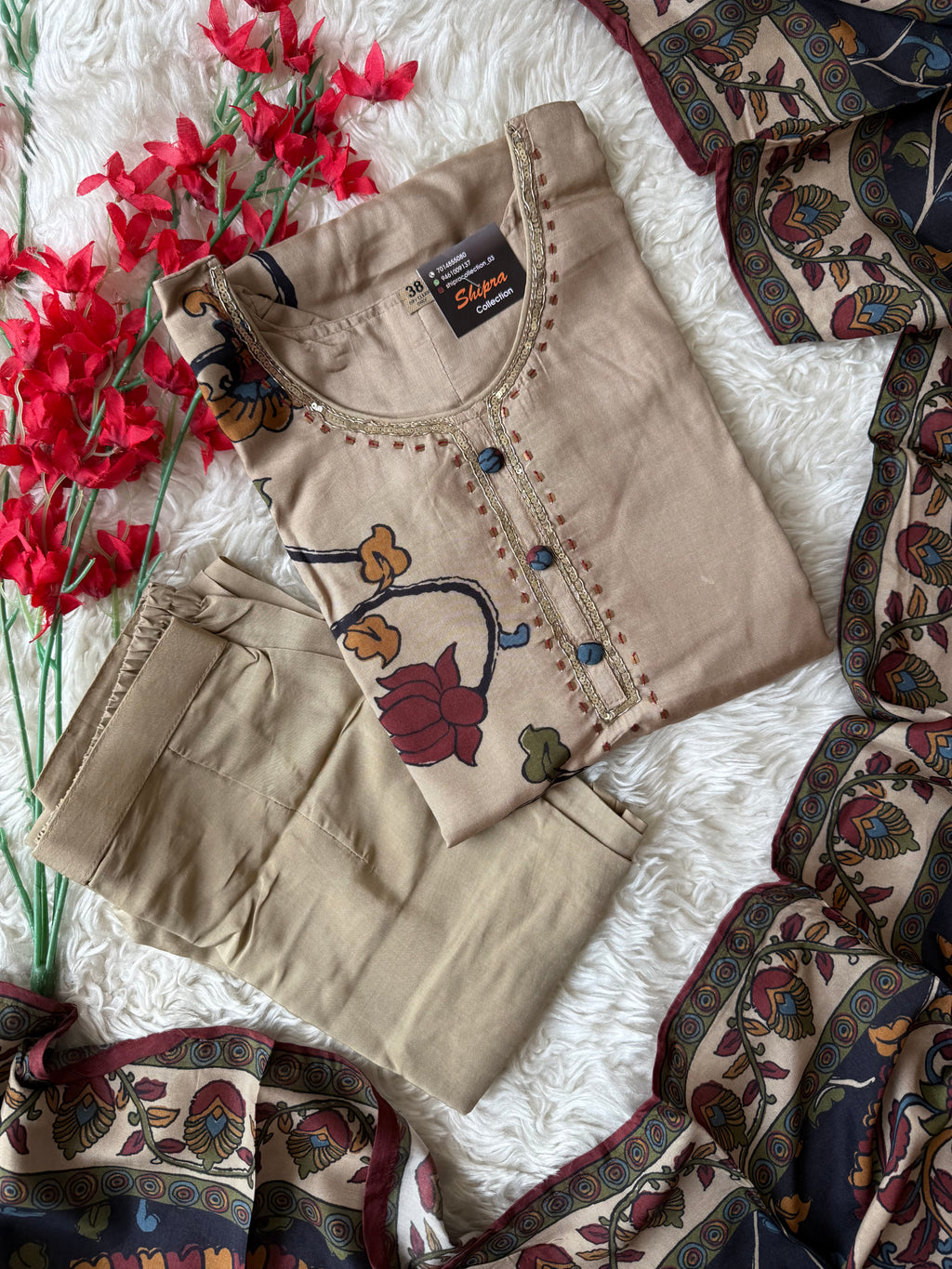 Crepe Silk Kurti Pant Dupatta Set