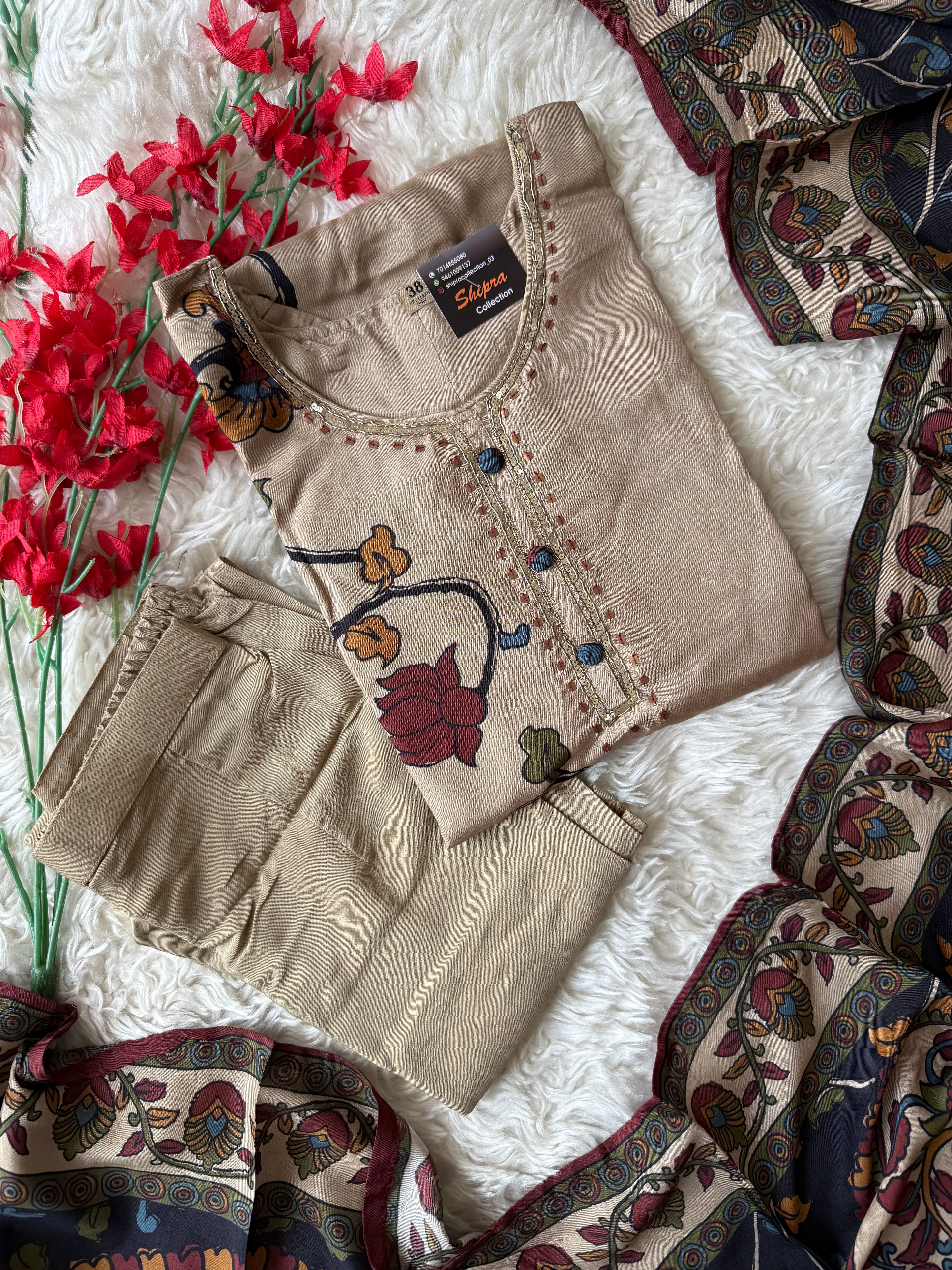 Crepe Silk Kurti Pant Dupatta Set