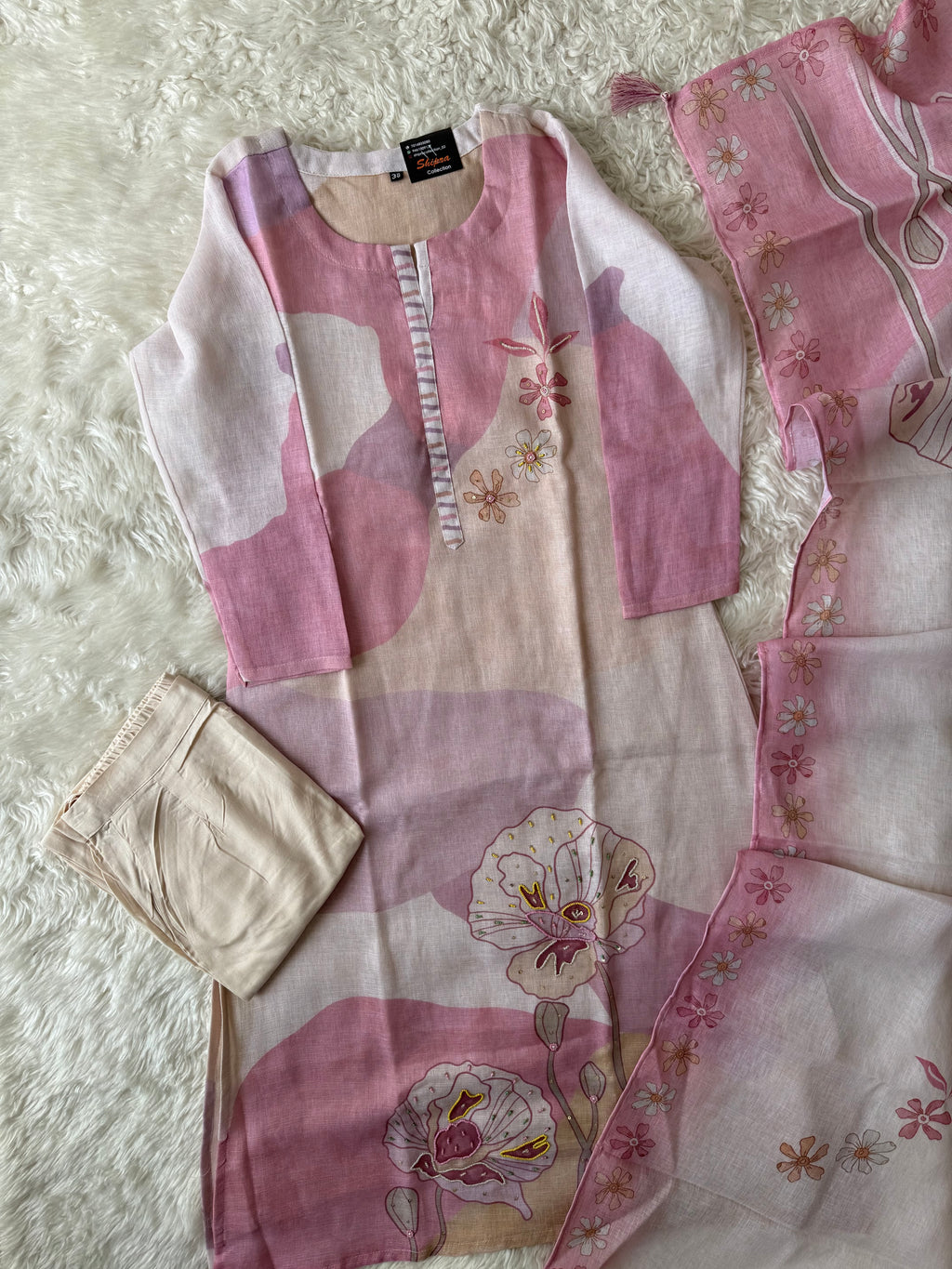 Linen Kurti Pant Dupatta Set