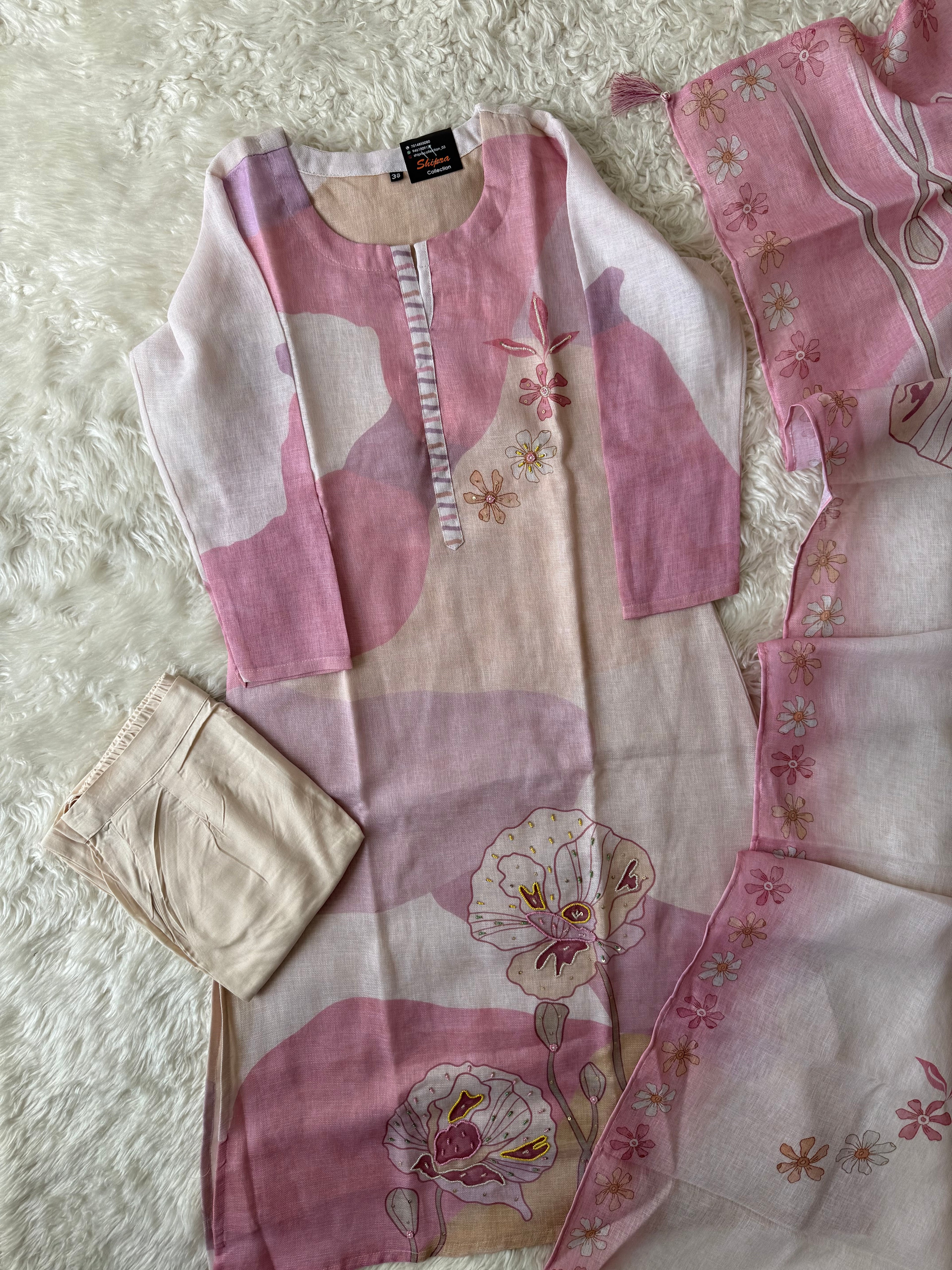 Linen Kurti Pant Dupatta Set