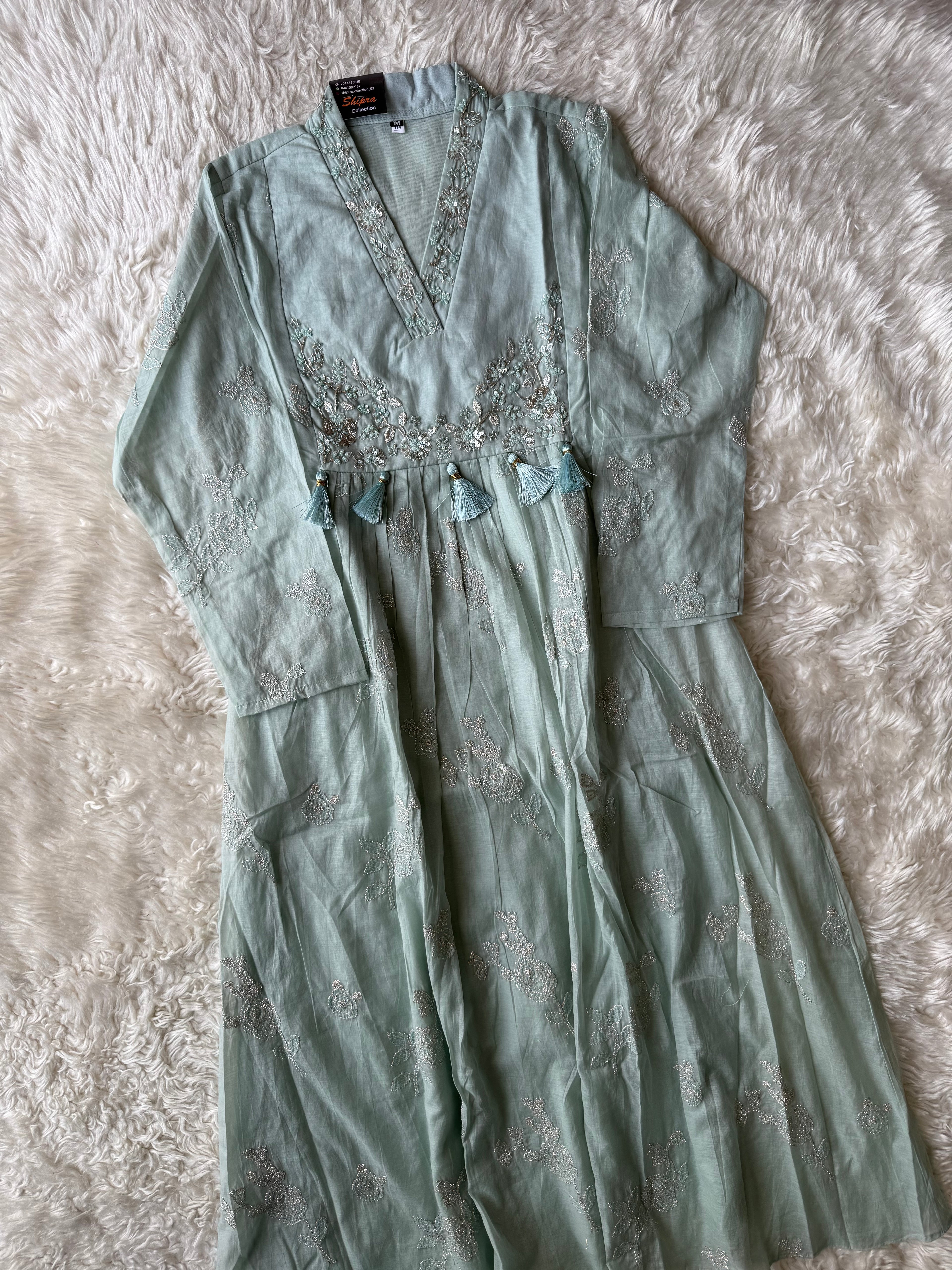Pure Mul Chanderi Kurti Pant Dupatta Set