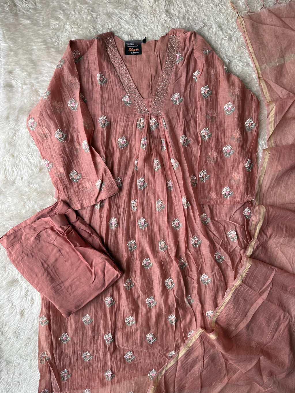 “Plus Size” Mul Chanderi Kurti Pant Dupatta Set