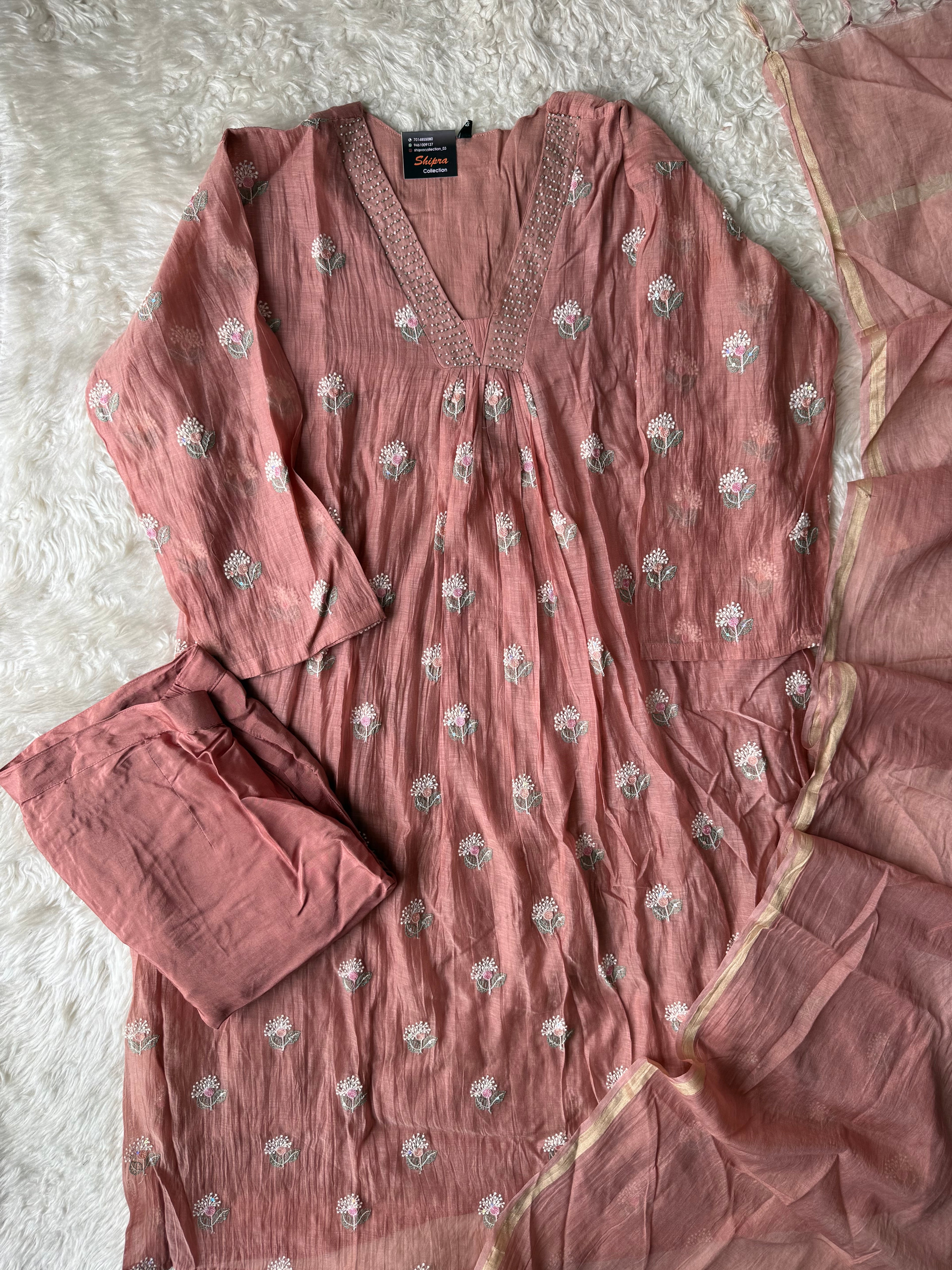 “Plus Size” Mul Chanderi Kurti Pant Dupatta Set