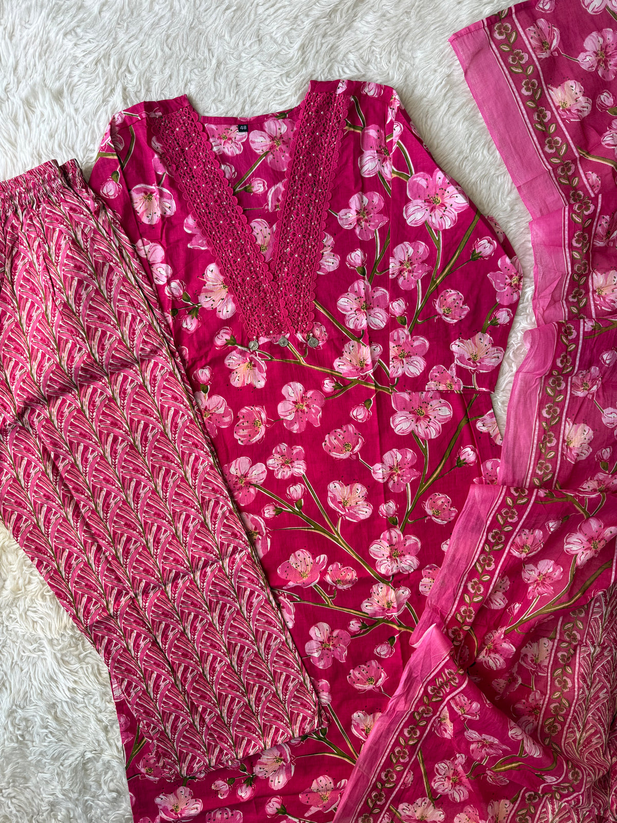 Pure Cotton Kurti Pant Dupatta Set