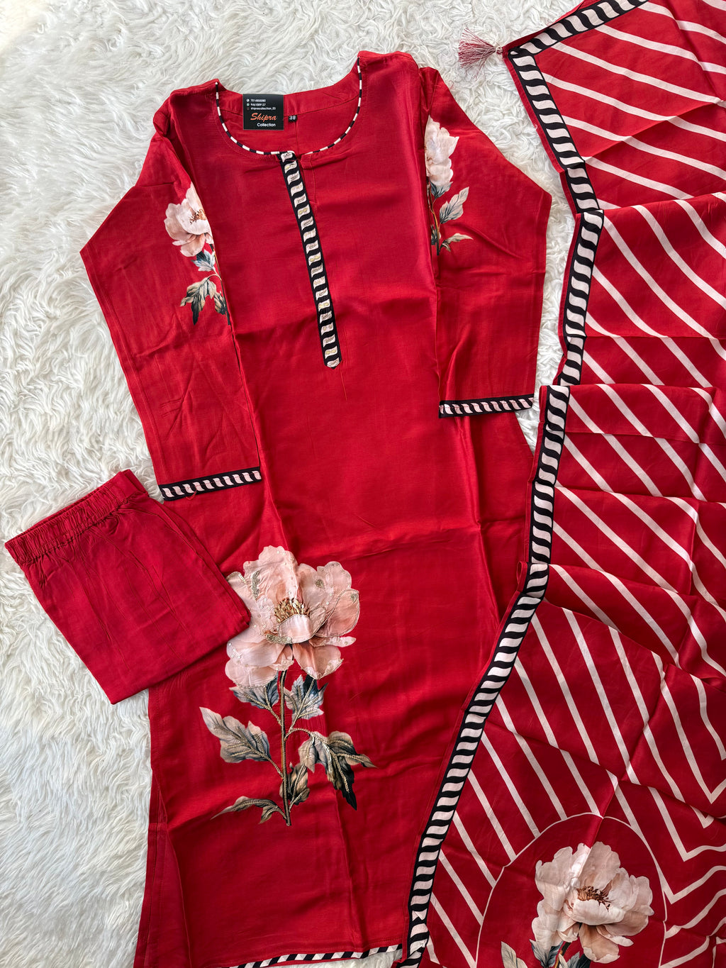 “ Plus Size” Russian Silk Kurti Pant Dupatta Set