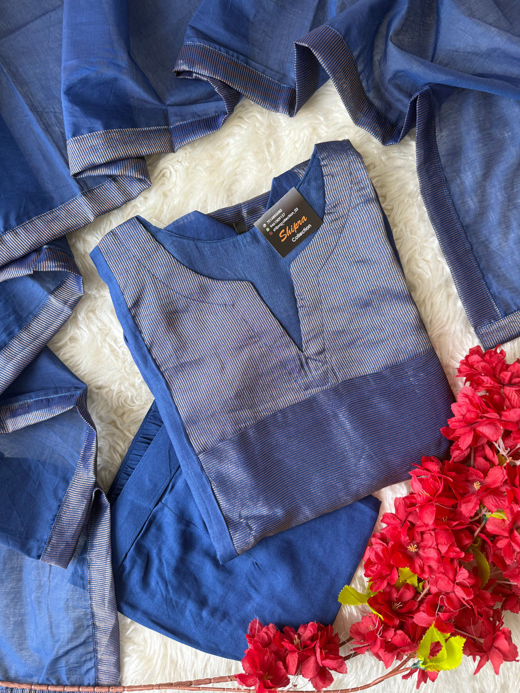 Mul Chanderi Kurti Pant Dupatta Set