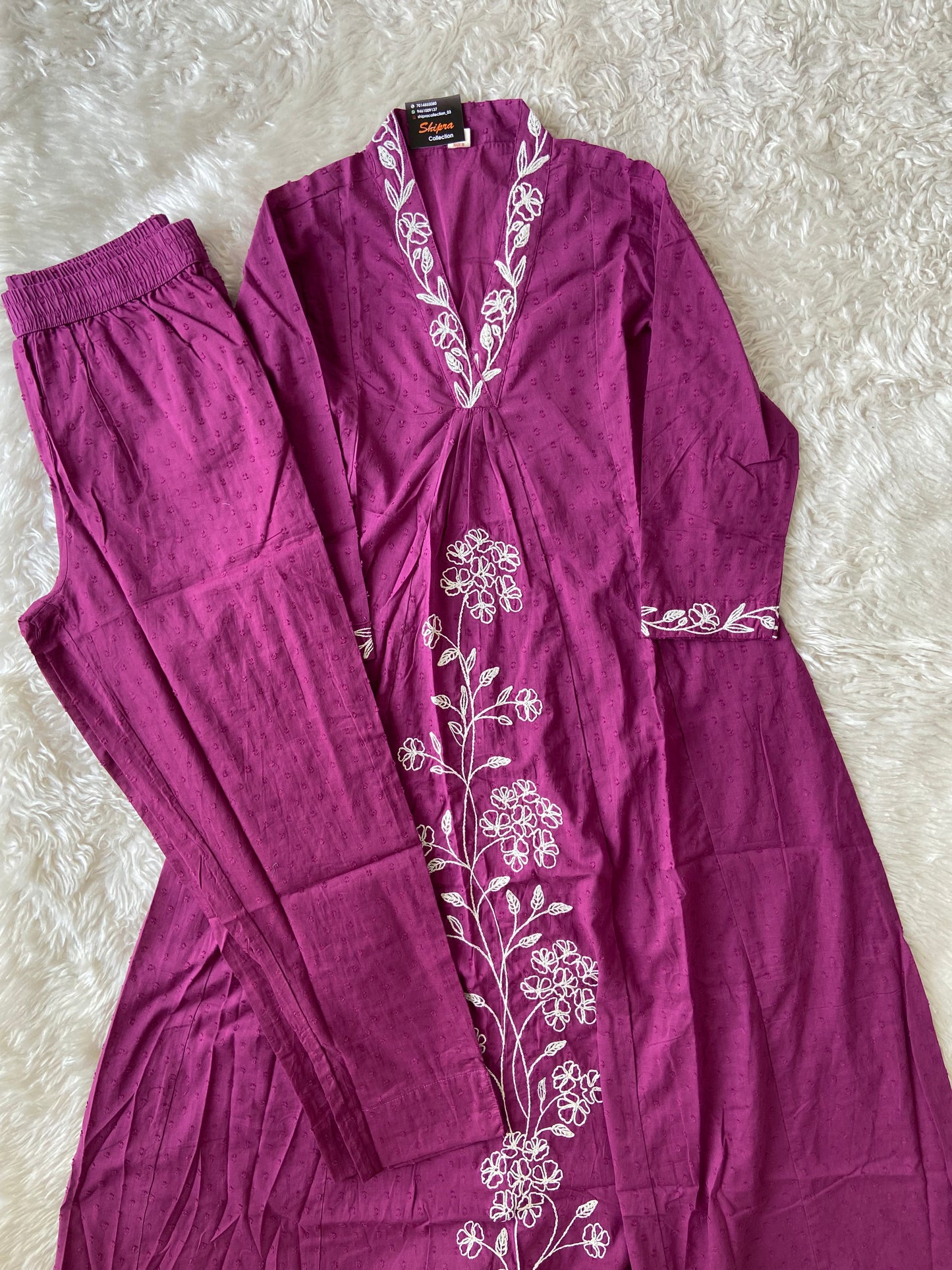Dobey Mul Cotton Thread Work Kurti Pant Set