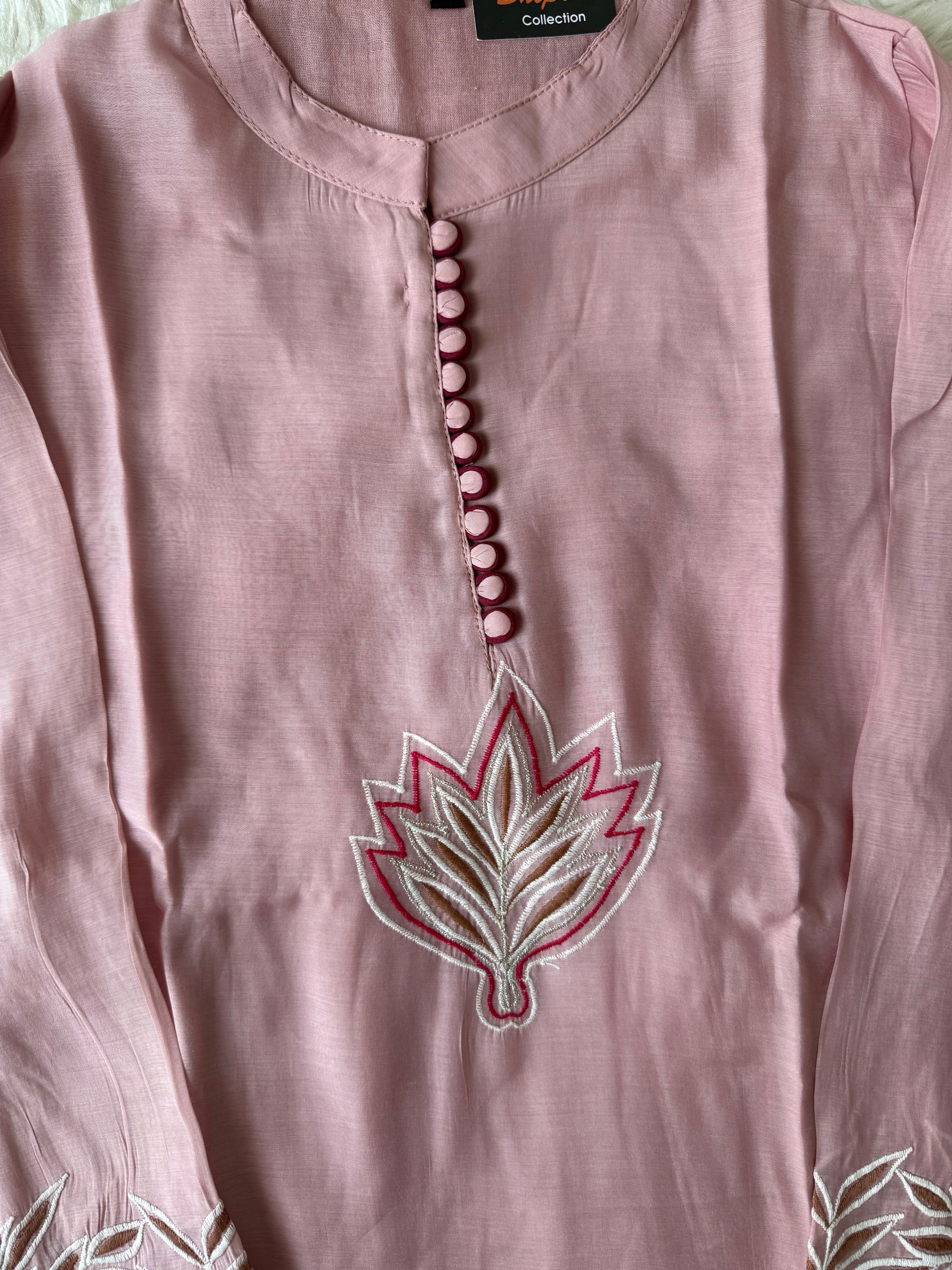 Mul Chanderi Aplique work Co-ord Set