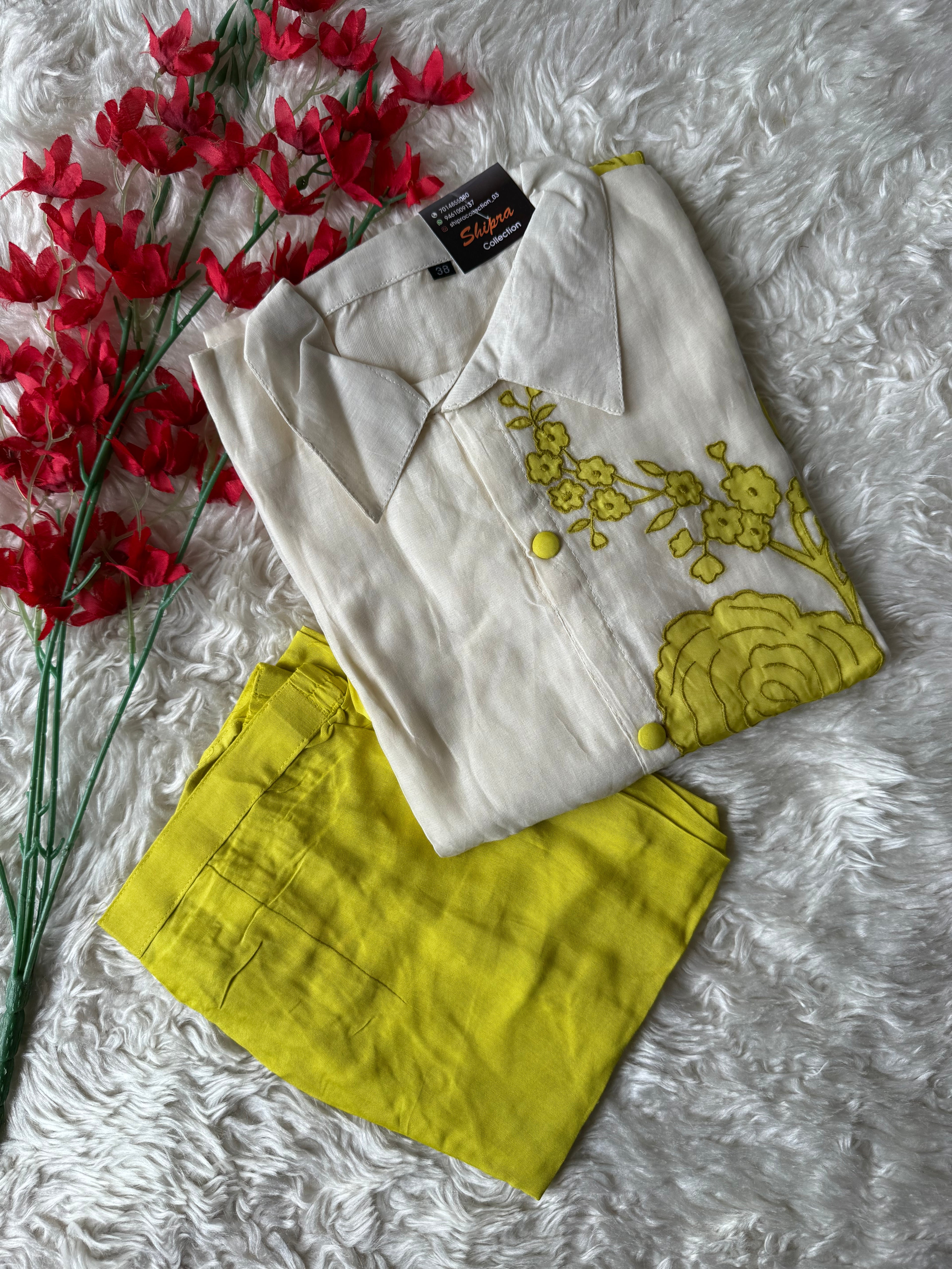 Mul Chanderi Thread work Co-ord Set
