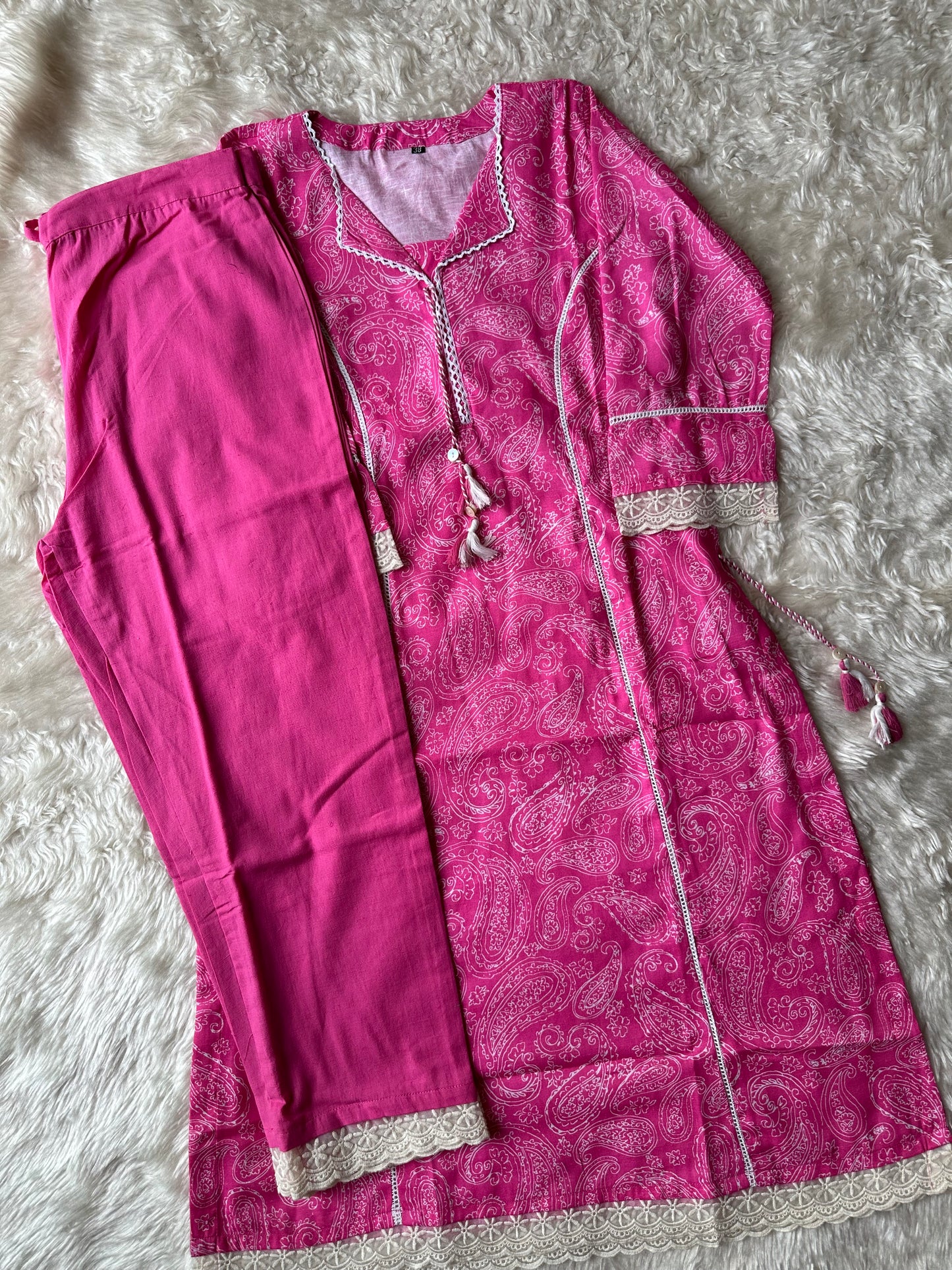 Linen Cotton Lace Details Set