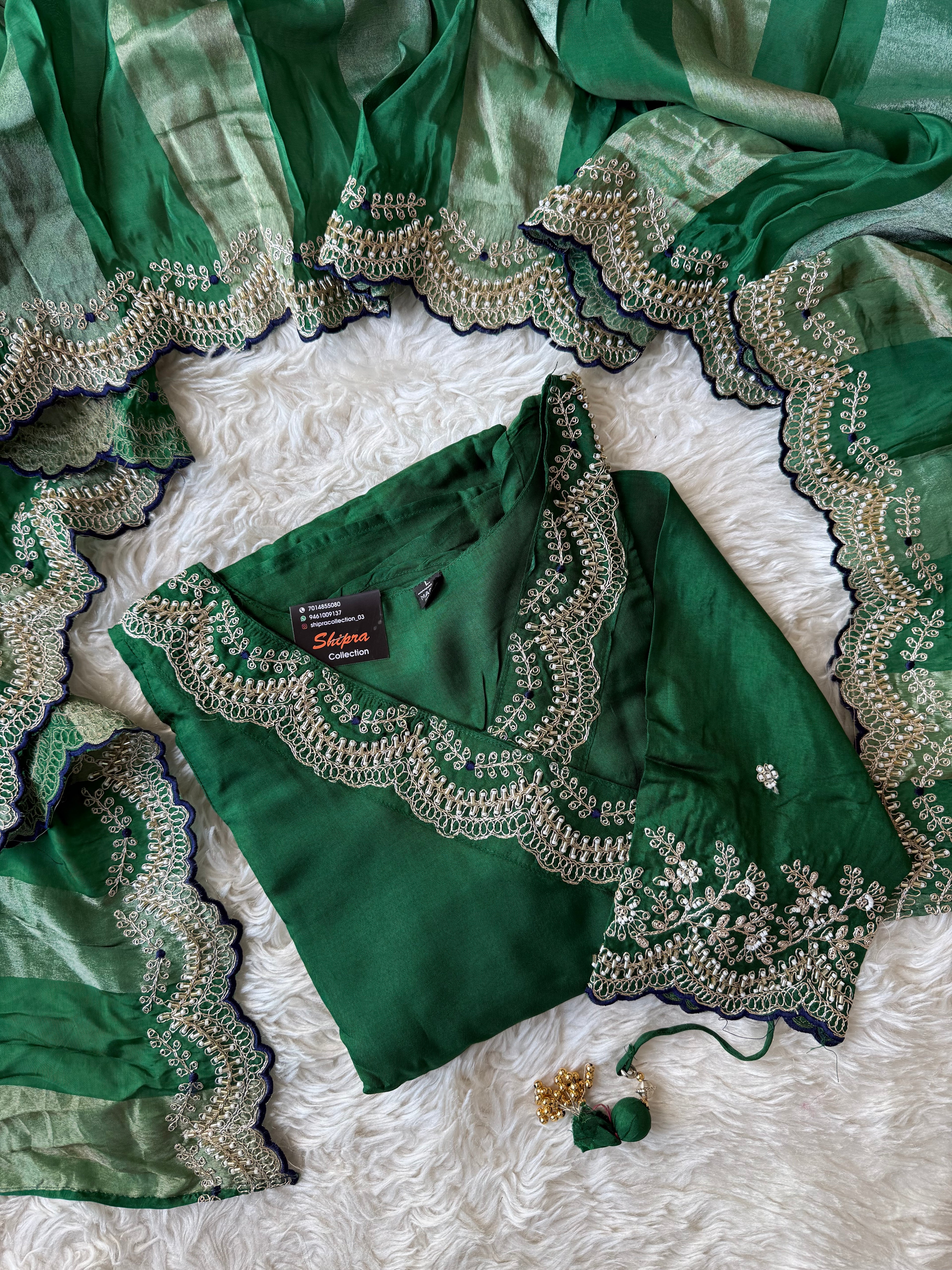 Russian Silk Kurti Pant Dupatta Set