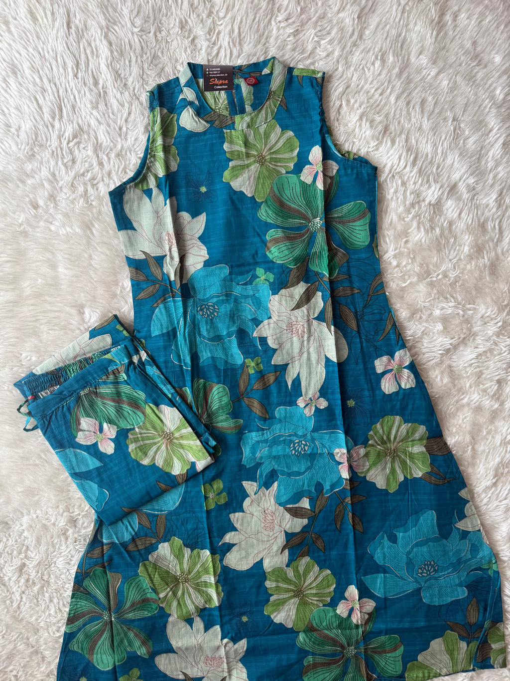 Slub Cotton Sleeveless Kurti Pant Set