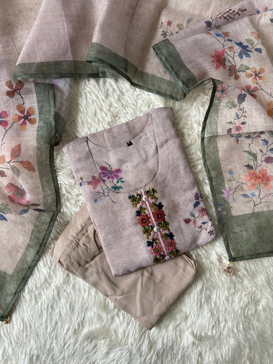 Linen Kurti Pant Dupatta Set