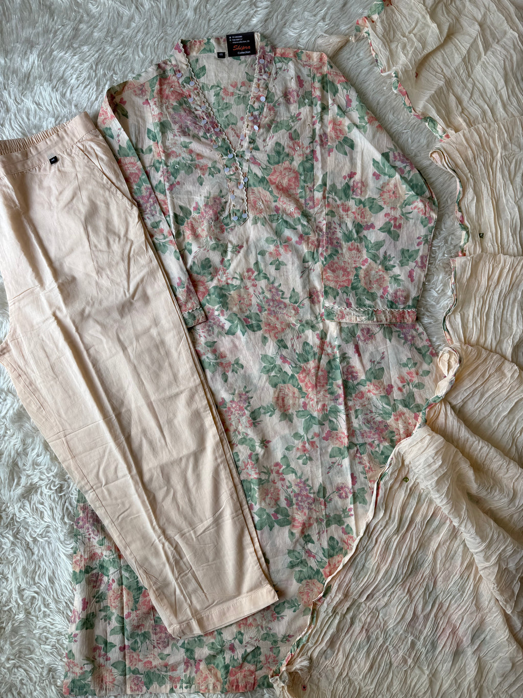 Premium Cotton Aline Kurti Pant Dupatta Set