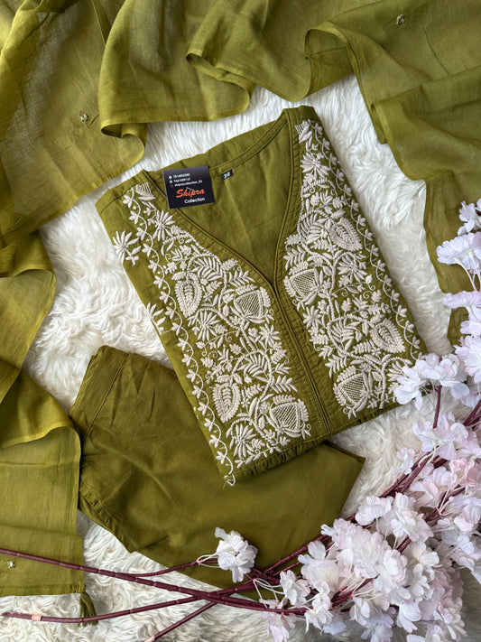 Premium Cotton Kurti Pant Dupatta Set