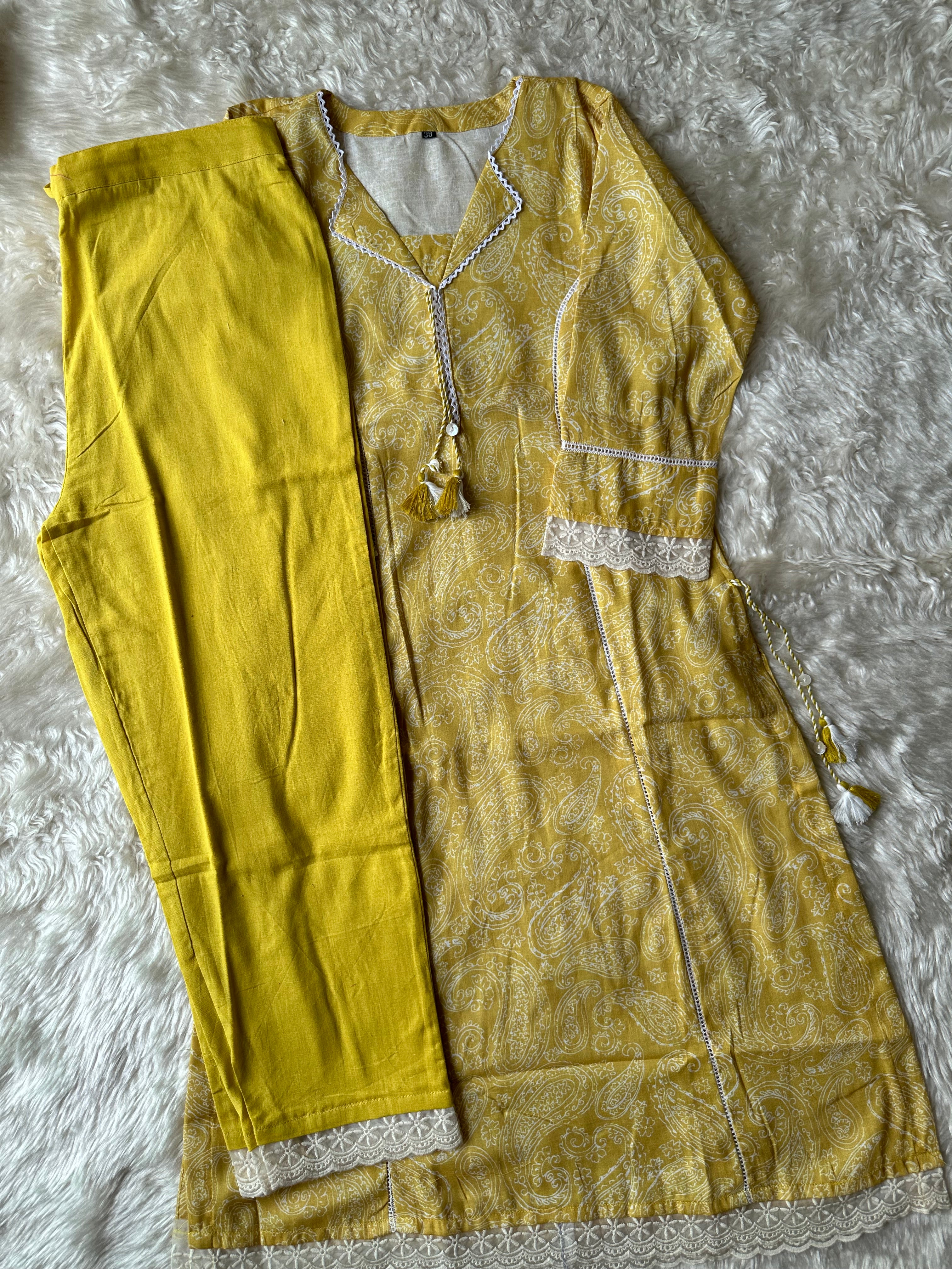 Linen Cotton Lace Details Set