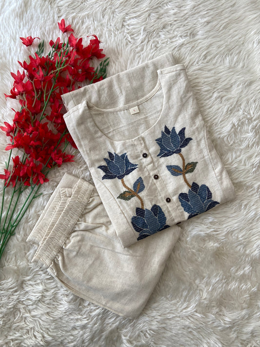 Khadi Cotton Kurti Pant Set