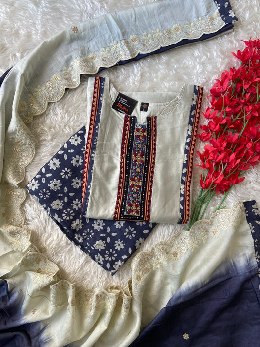 Roman Silk Kurti Plazo Dupatta Set