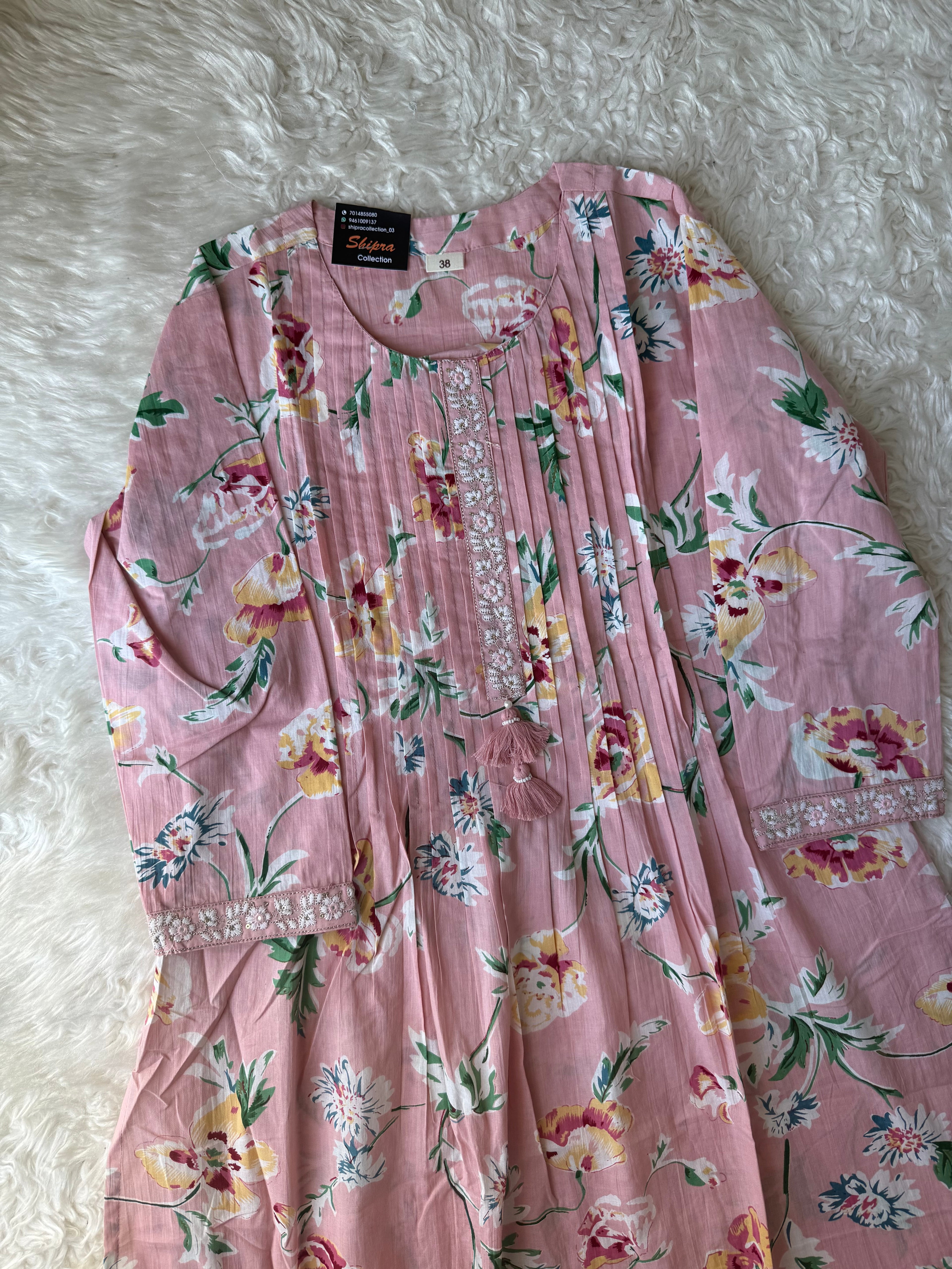 Premium Cotton Aline Kurti Pant Dupatta Set