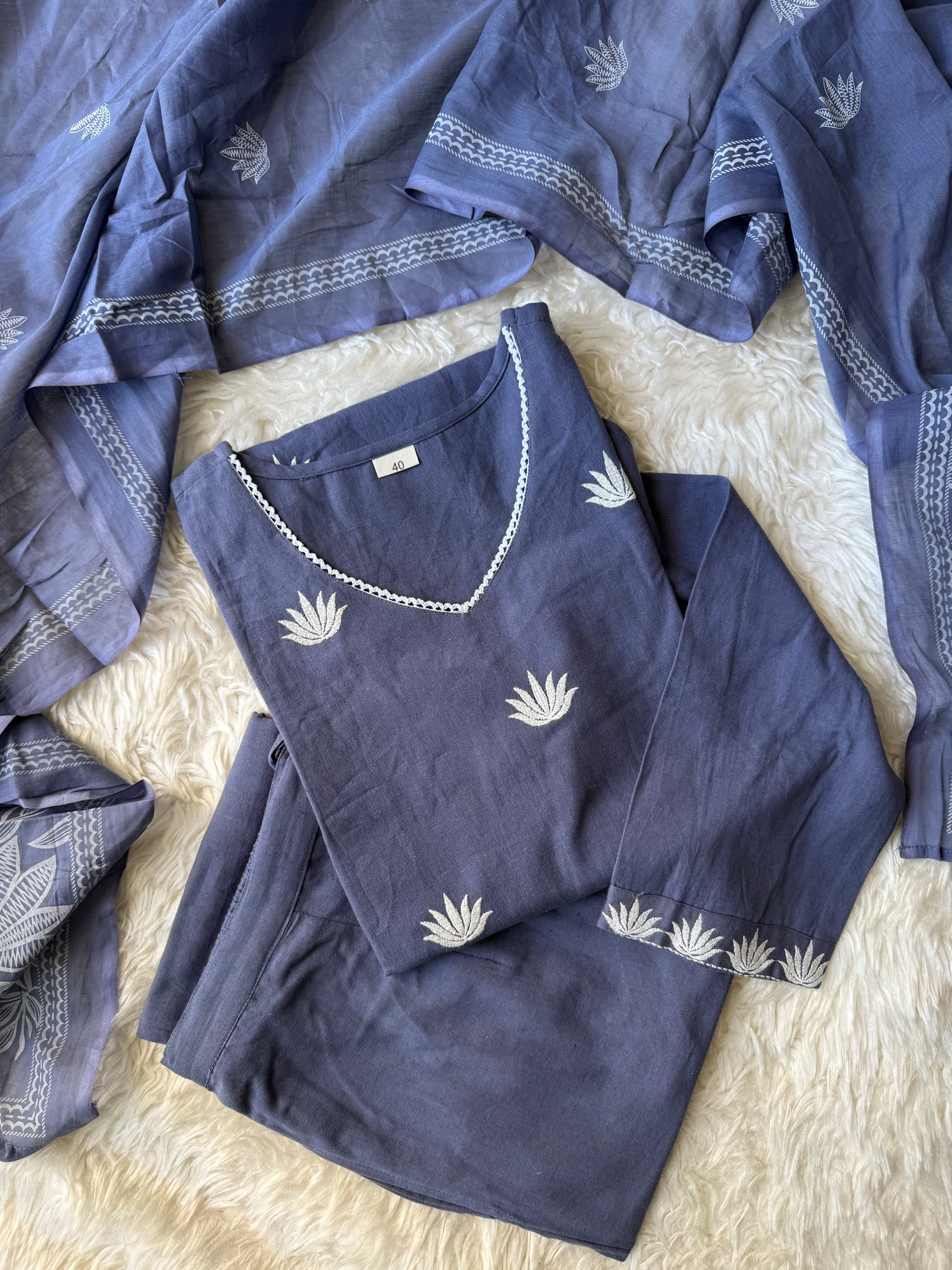 Khadi Cotton Kurti Pant Dupatta Set