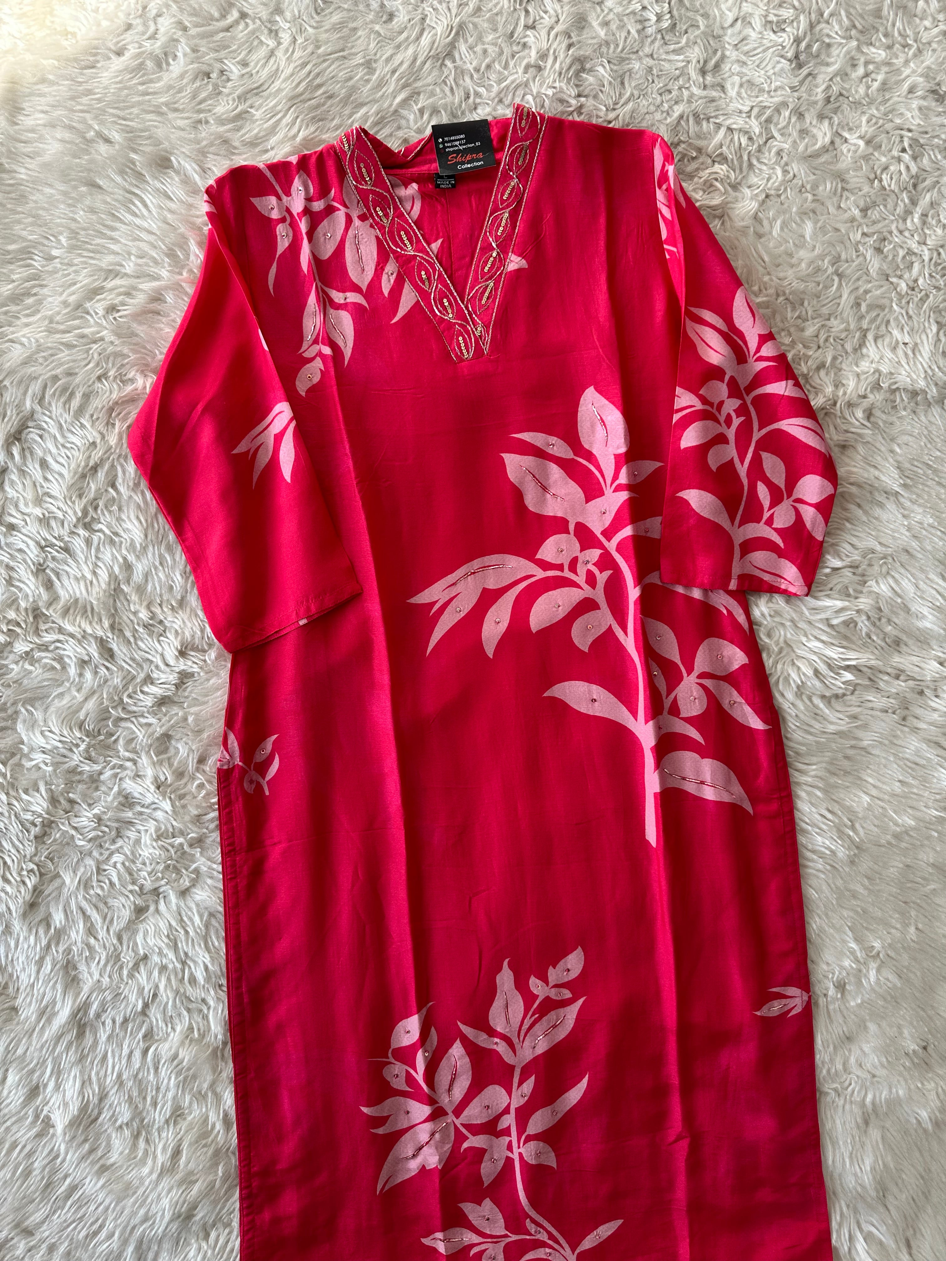 Russian Silk Kurti Pant Dupatta Set