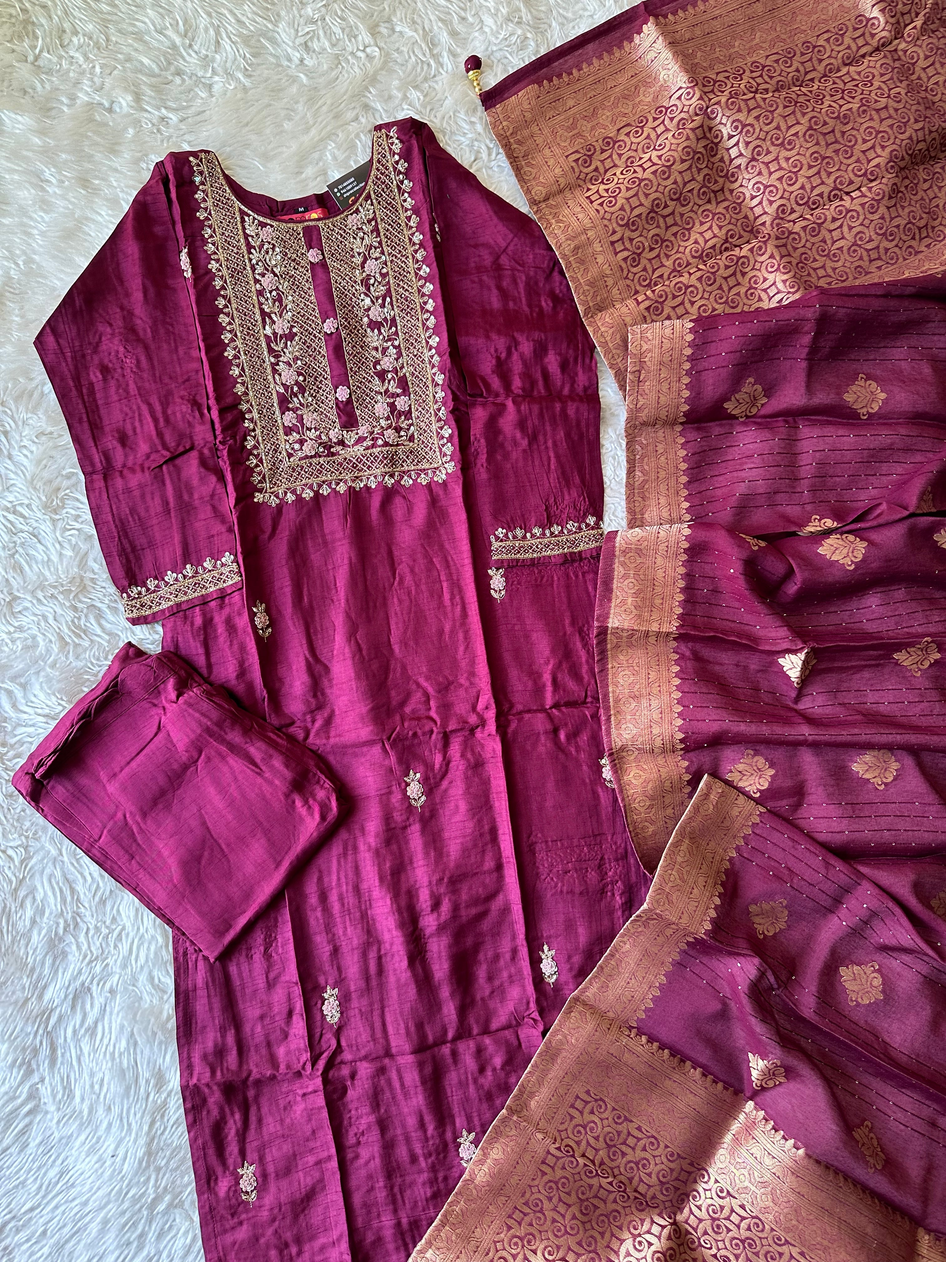 Pure Silk Kurti Pant Dupatta Set
