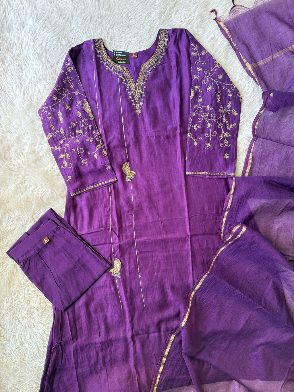Mul Chanderi Kurti Pant Dupatta Set