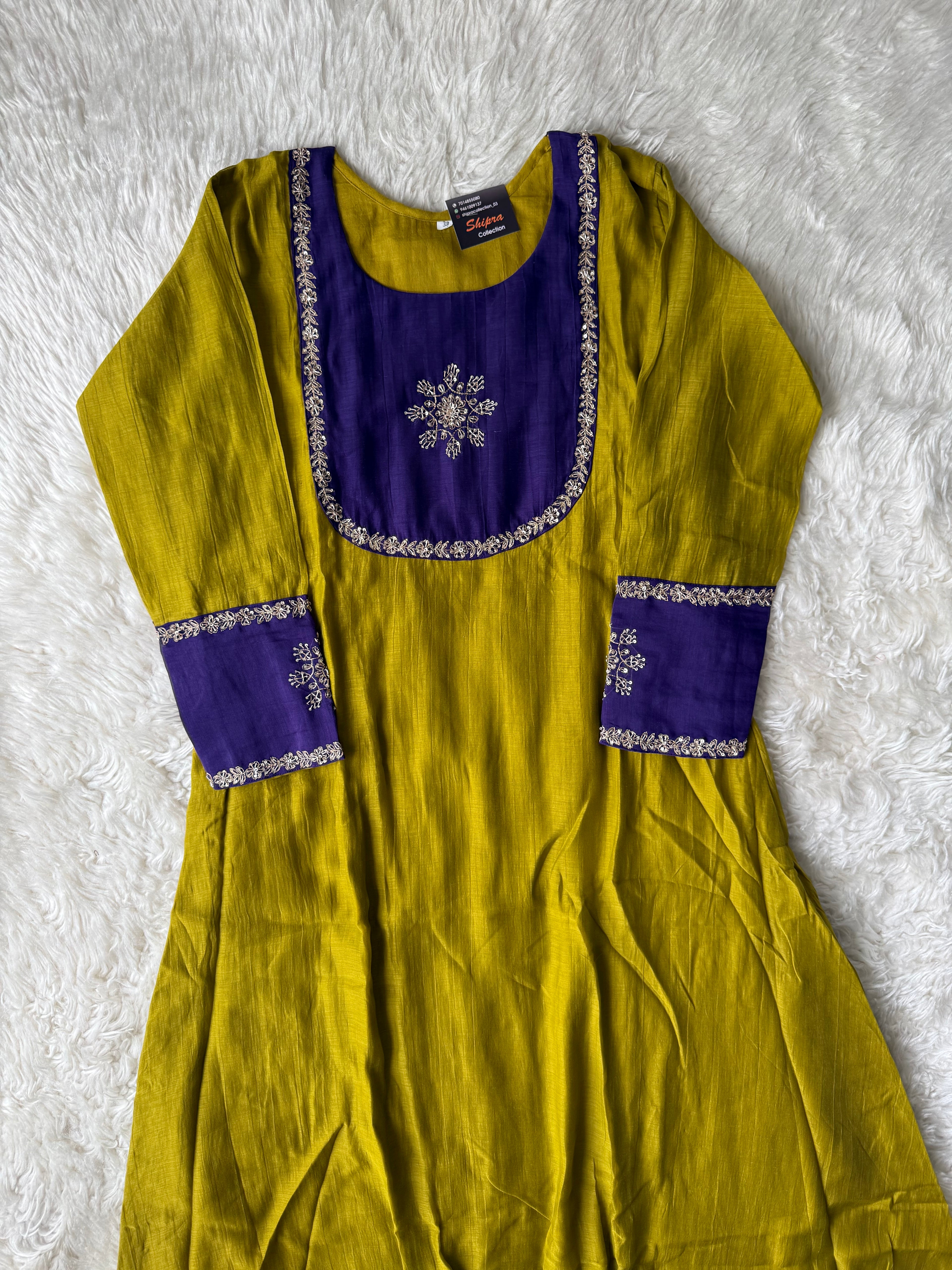 Pure Mul Chanderi Kurti Pant Dupatta Set
