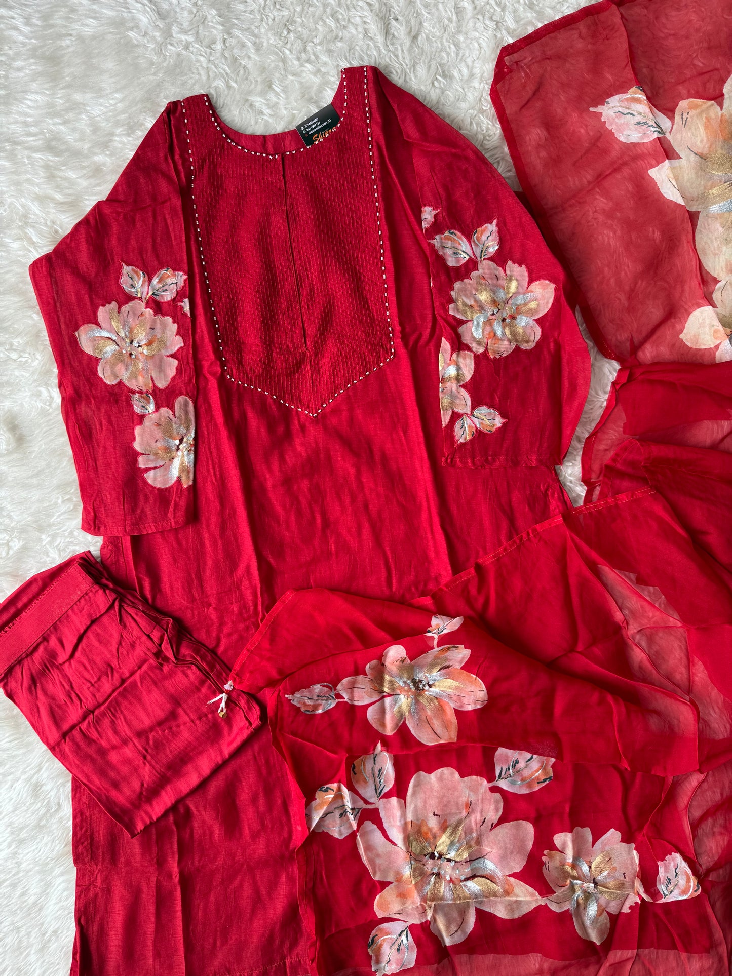 Plus Size Mul Chanderi Kurti Pant Dupatta Set