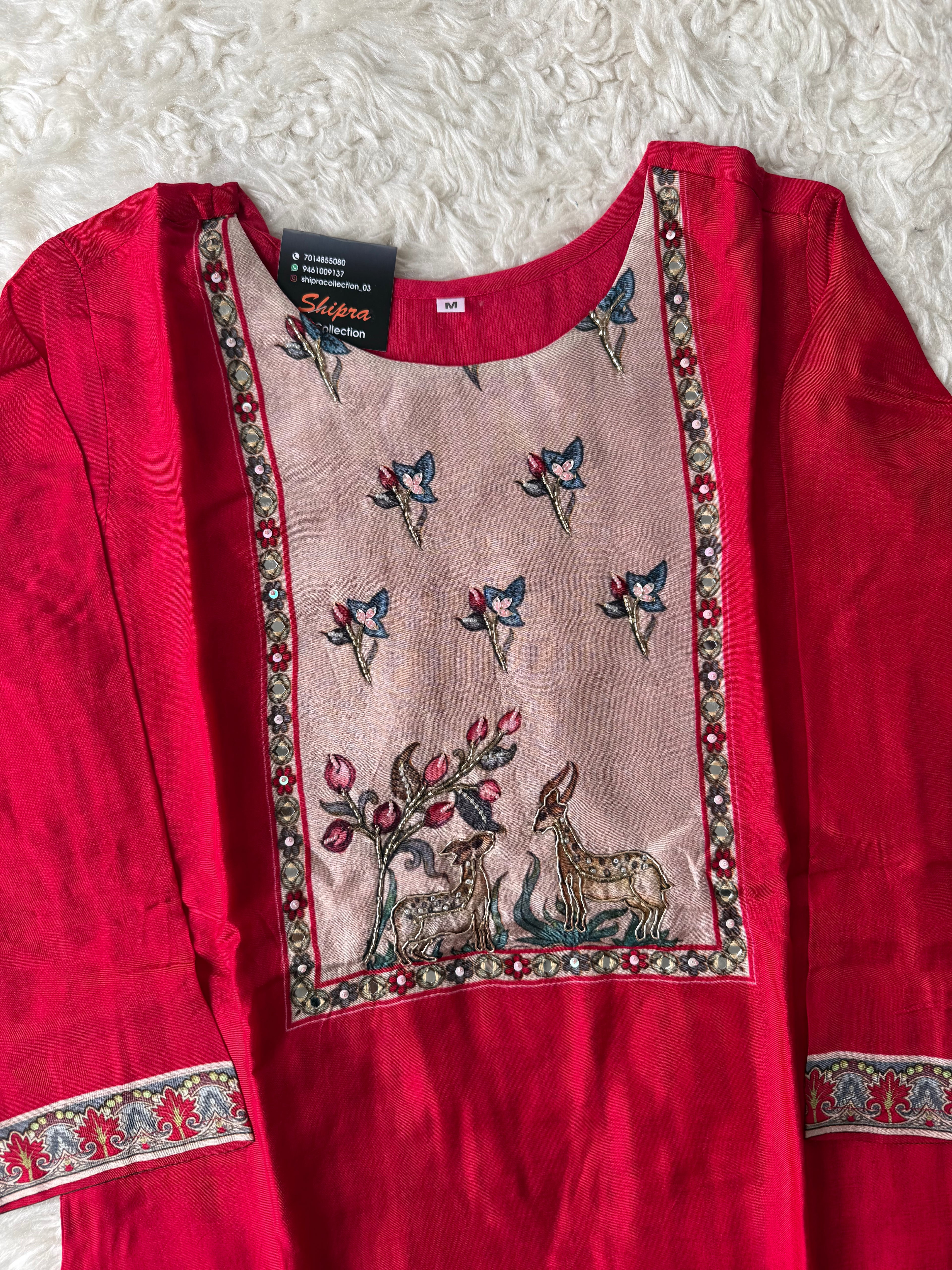 Russian Silk Kurti Pant Dupatta Set