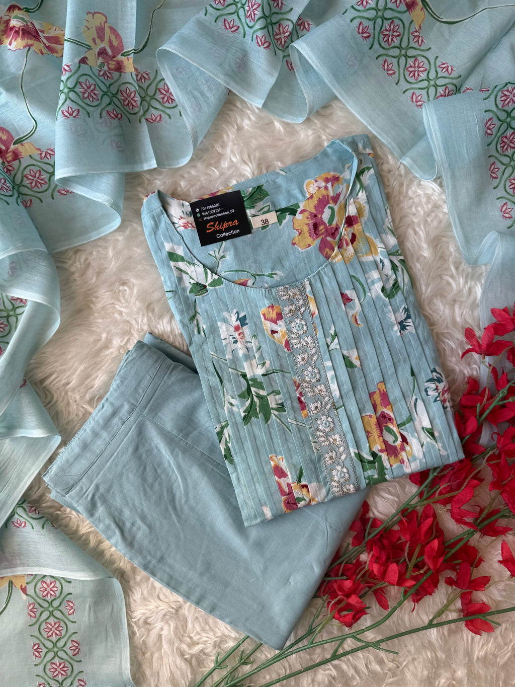 Premium Cotton Aline Kurti Pant Dupatta Set