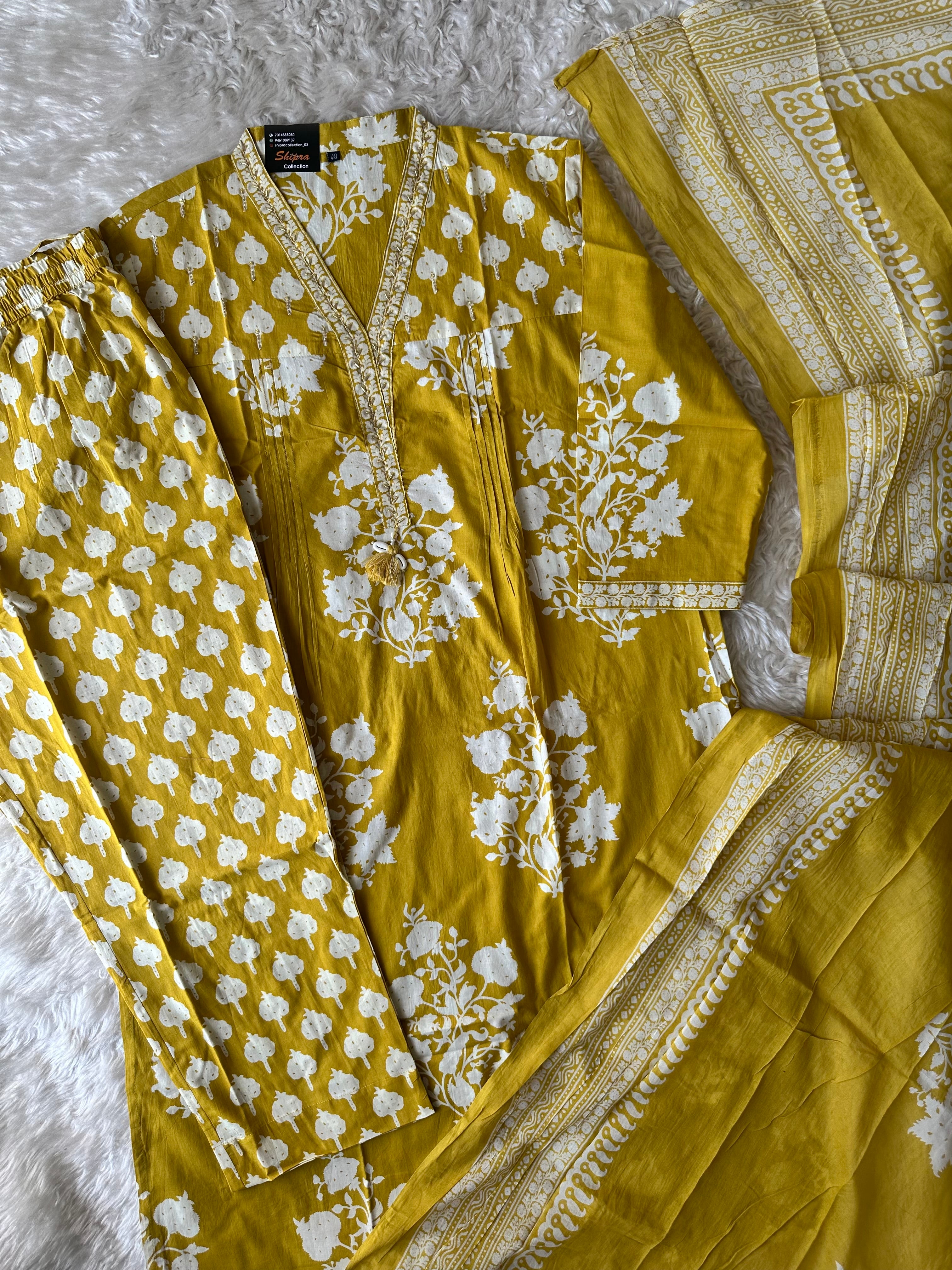 Premium Cotton Kurti Pant Cotton Dupatta Set