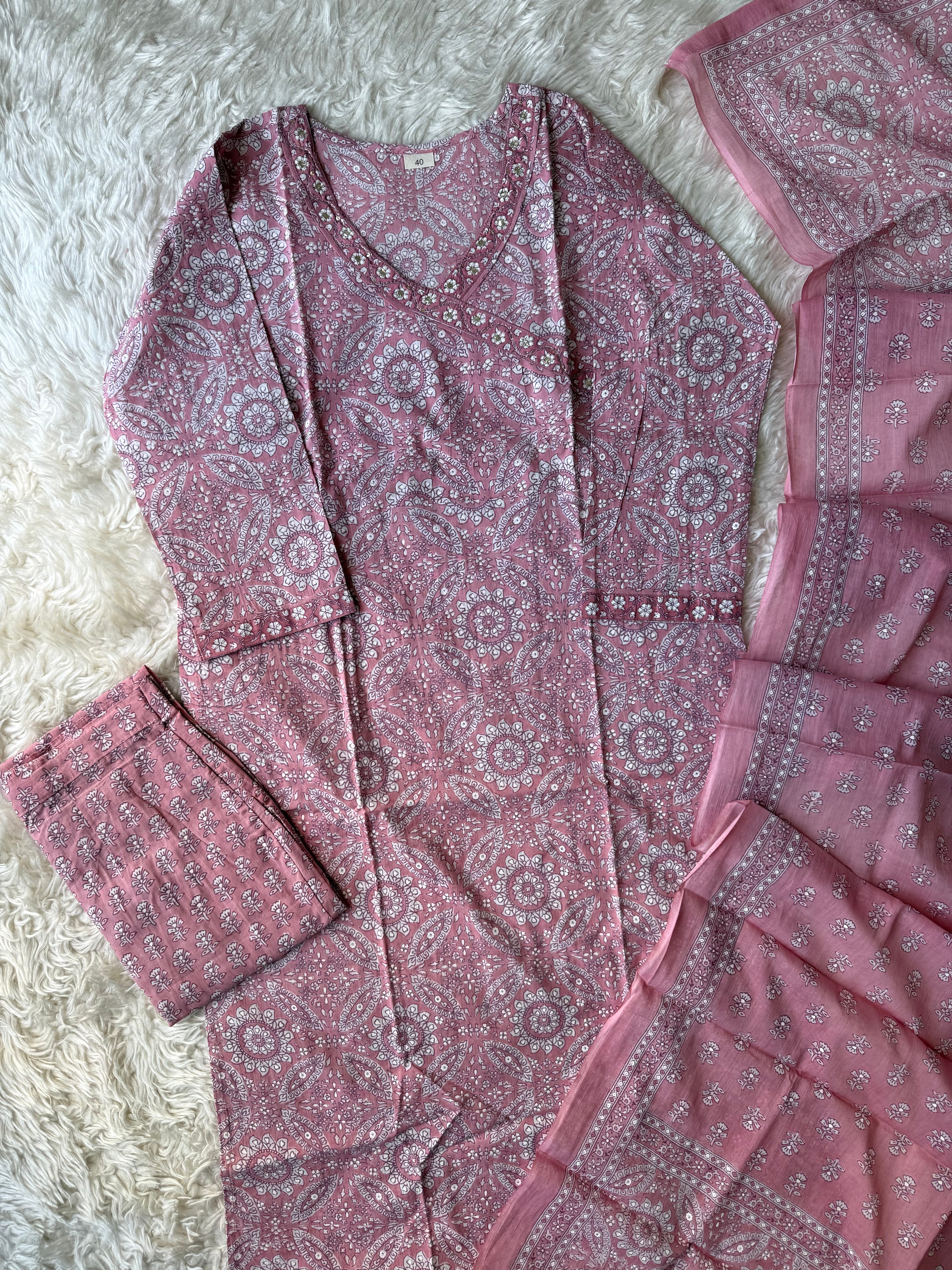 Pure Cotton Kurti Pant Dupatta Set