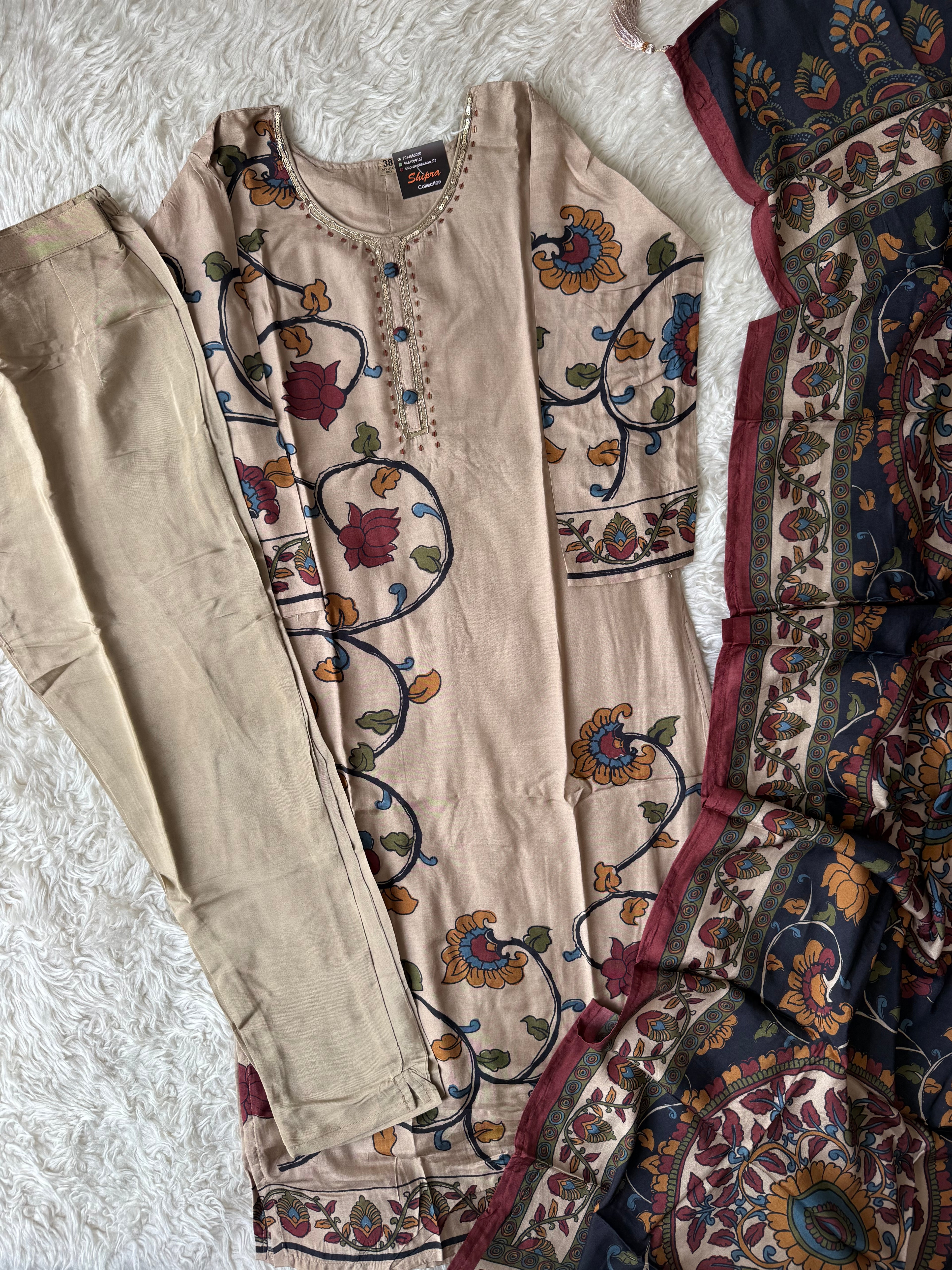 Crepe Silk Kurti Pant Dupatta Set