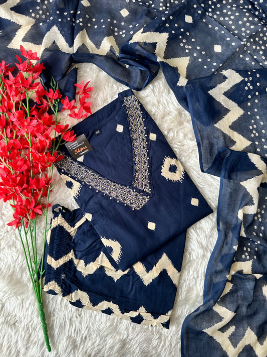 Pure Cotton Kurti Pant Dupatta Set
