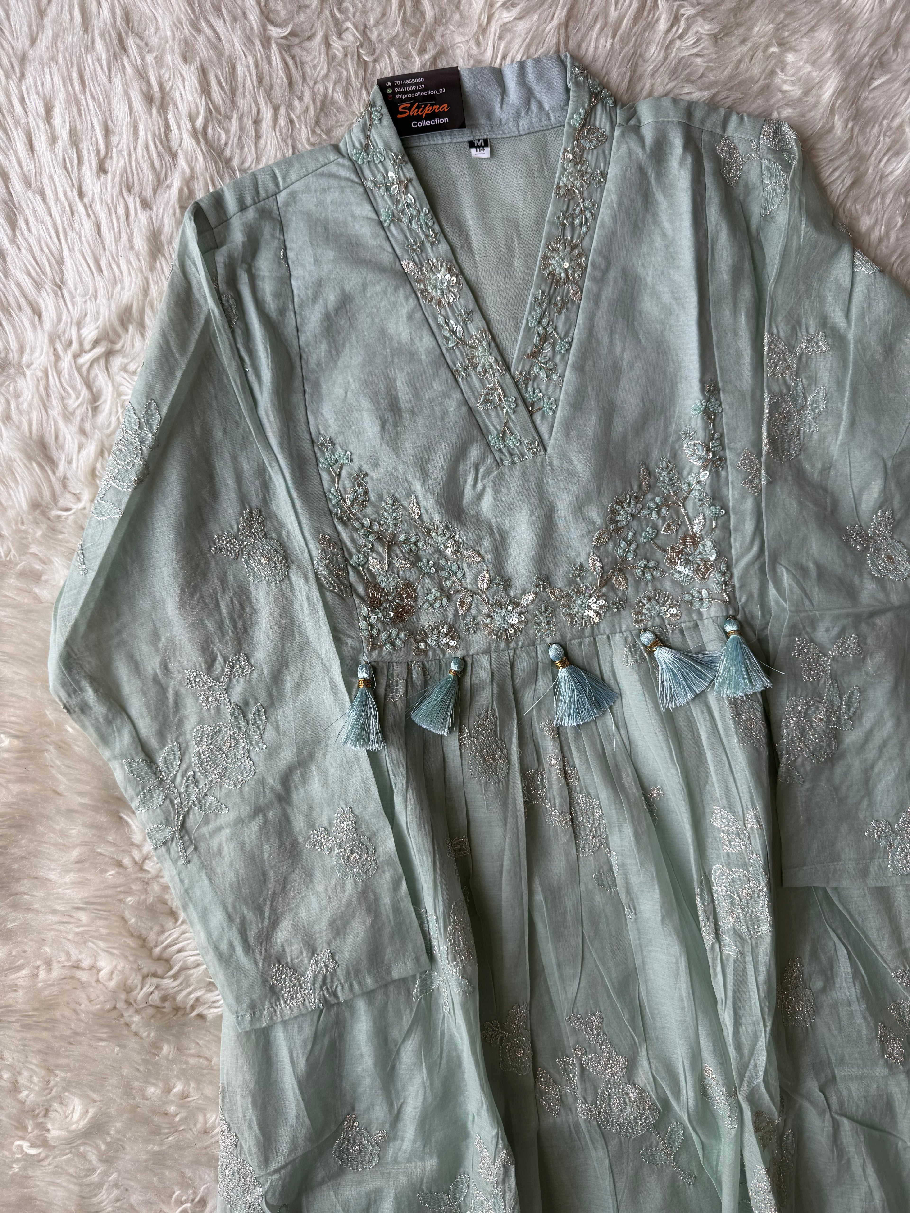 Pure Mul Chanderi Kurti Pant Dupatta Set