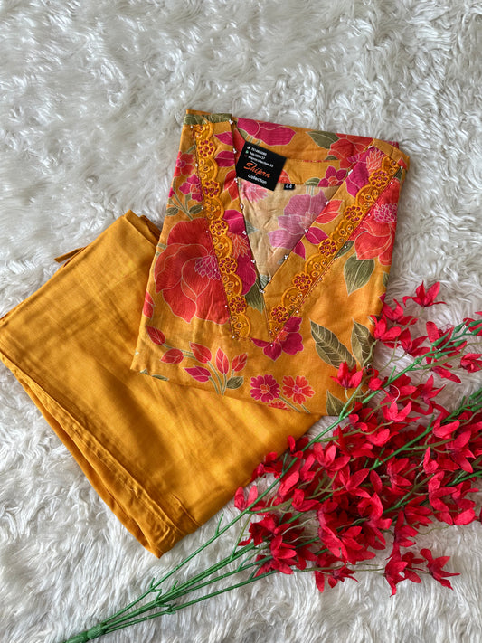 Crepe Silk Kurti Pant Set