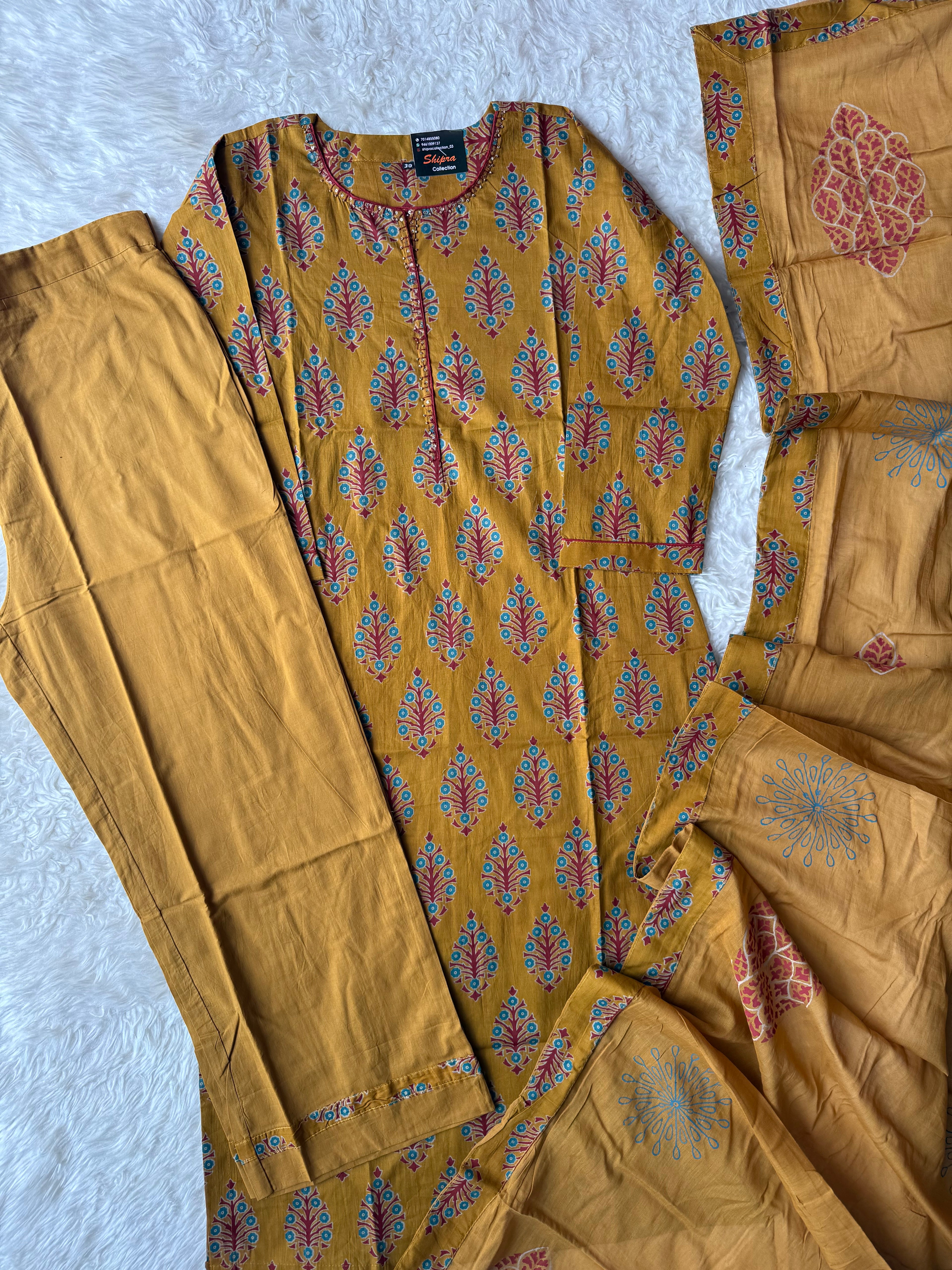 Premium Cotton Kurti Pant Dupatta Set