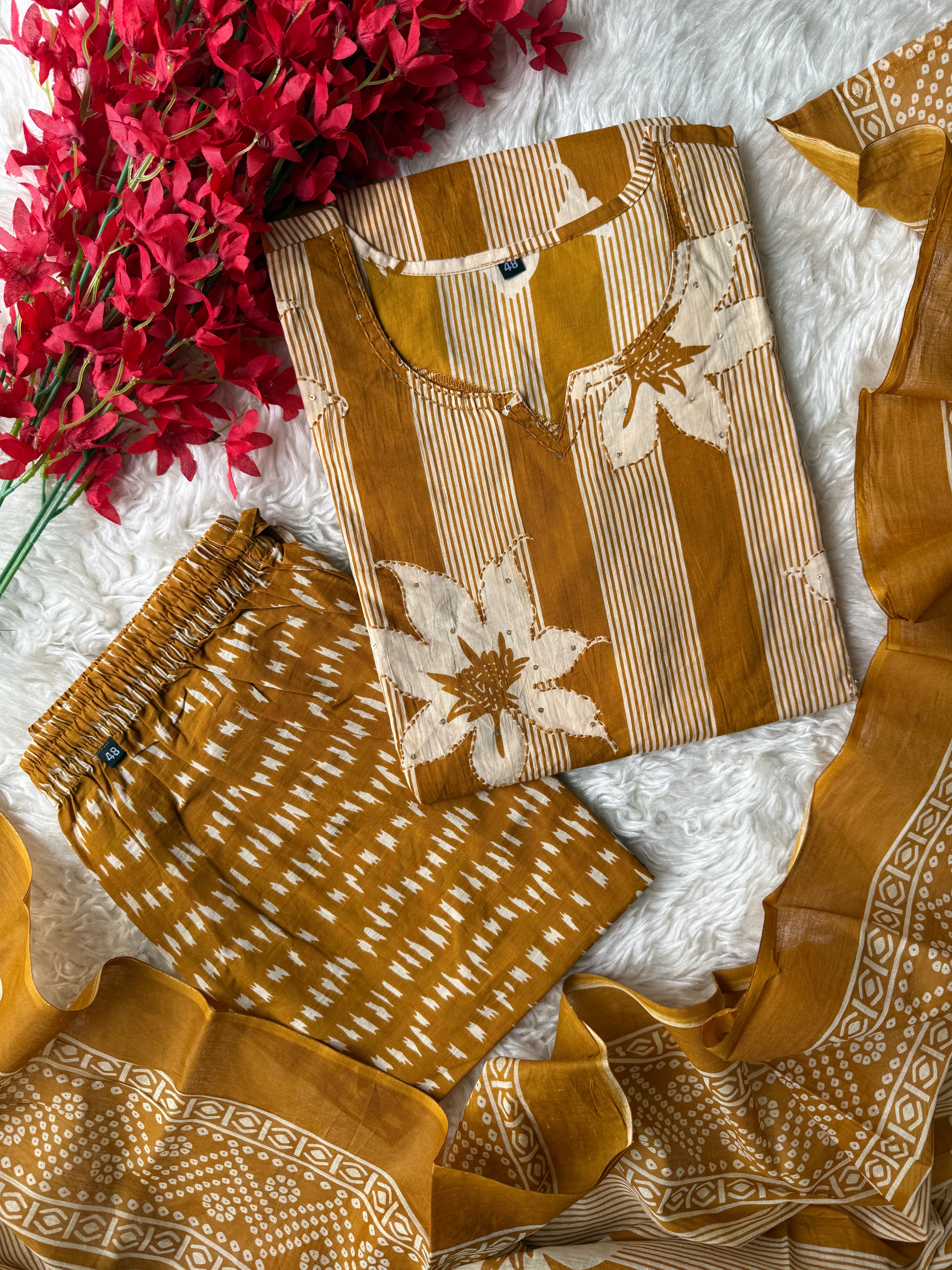 Pure Cotton Kurti Pant Dupatta Set