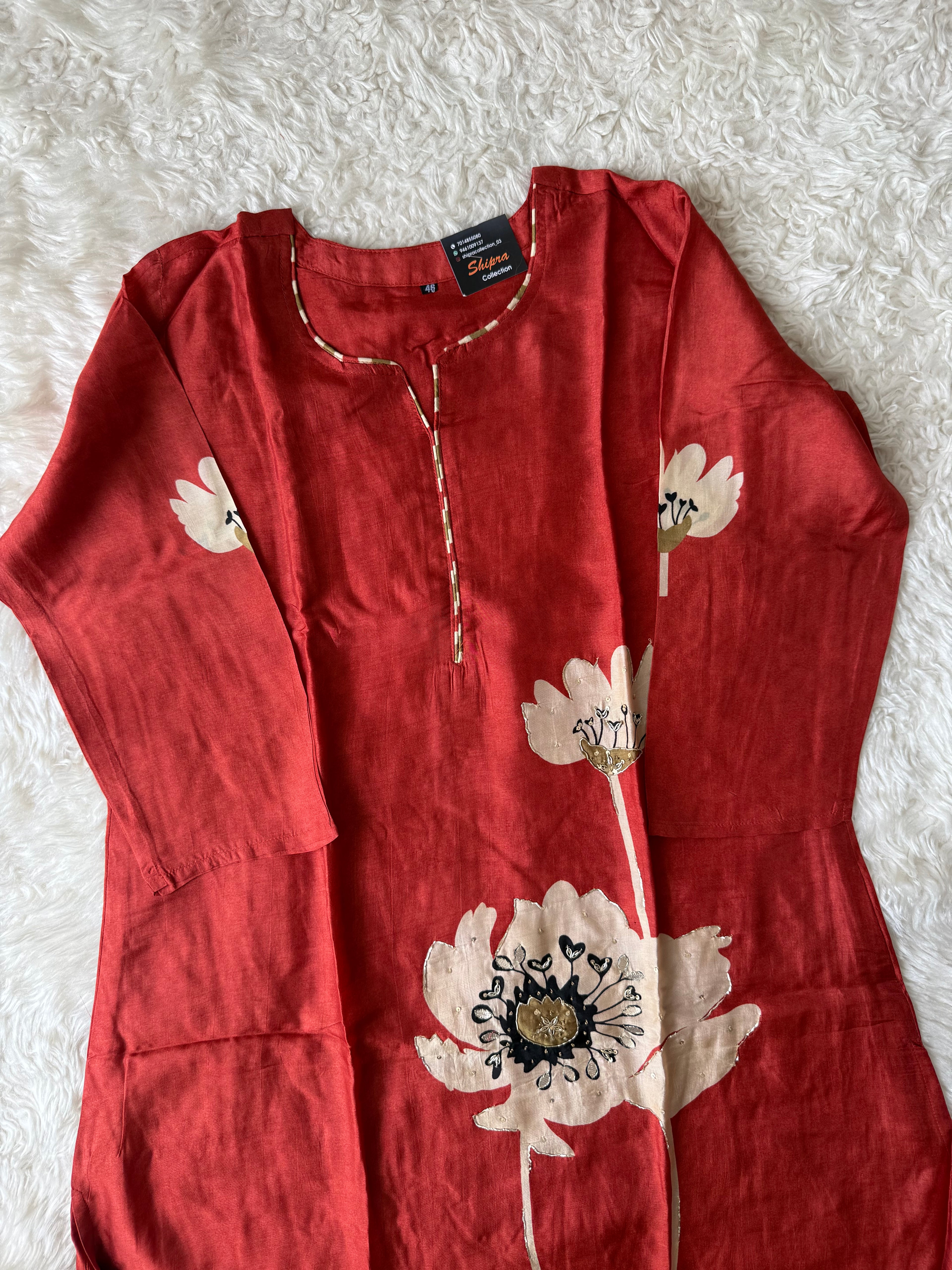 “ Plus Size” Russian Silk Kurti Pant Dupatta Set