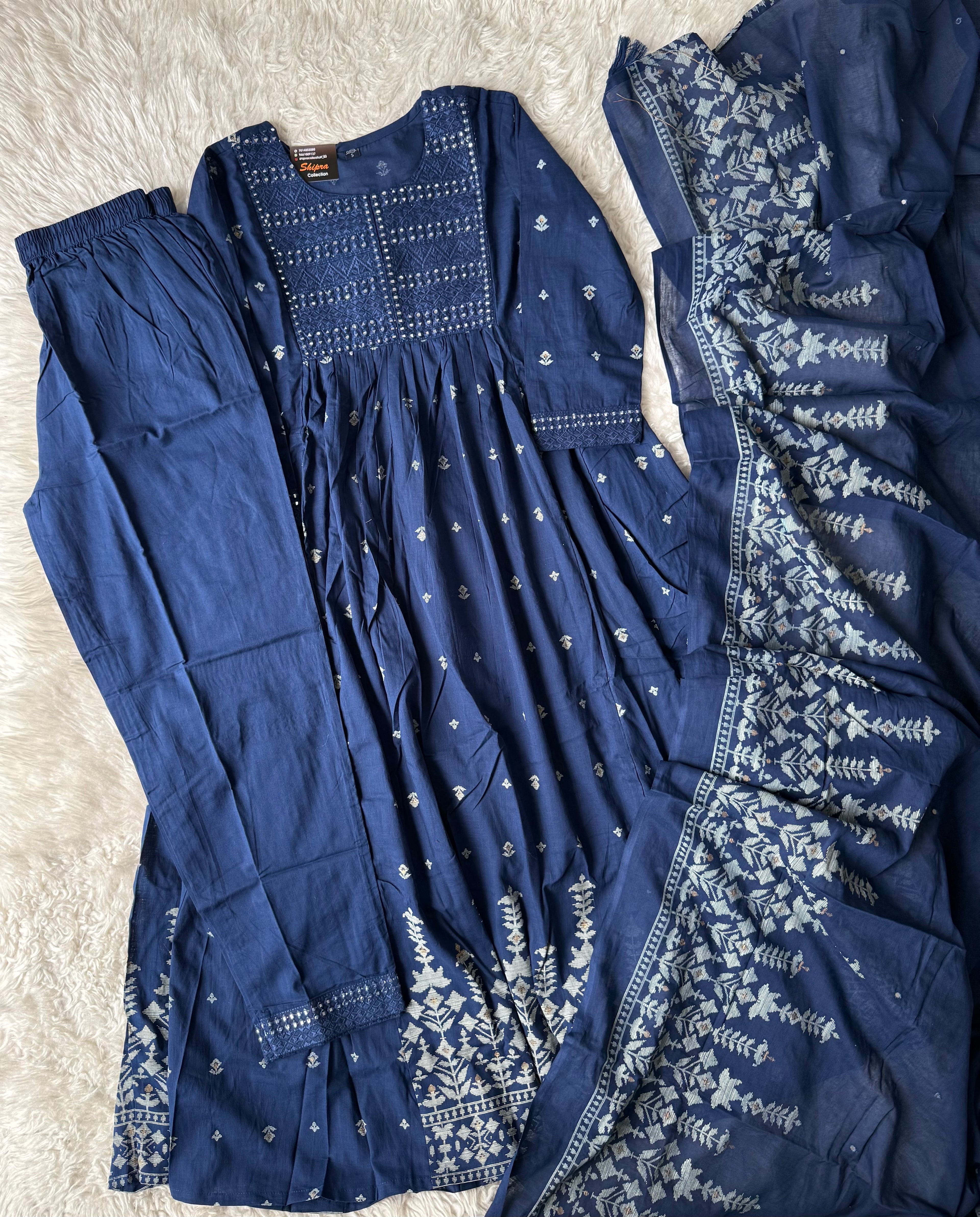 Premium Cotton ANARKALI Kurti Pant Dupatta Set