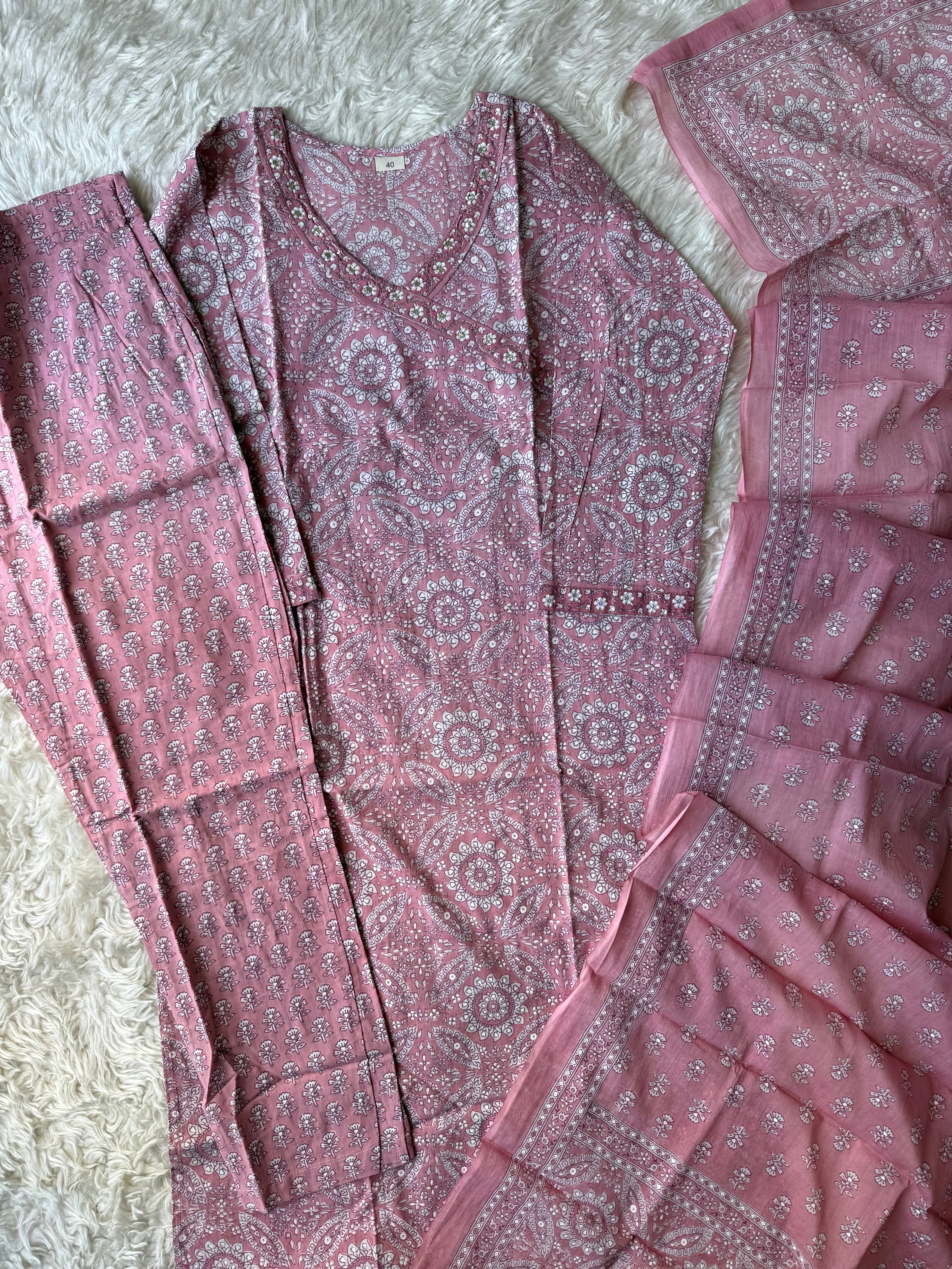 Pure Cotton Kurti Pant Dupatta Set