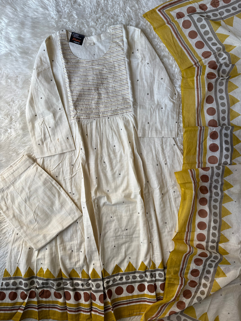 Slub Cotton Kurti Pant Dupatta Set