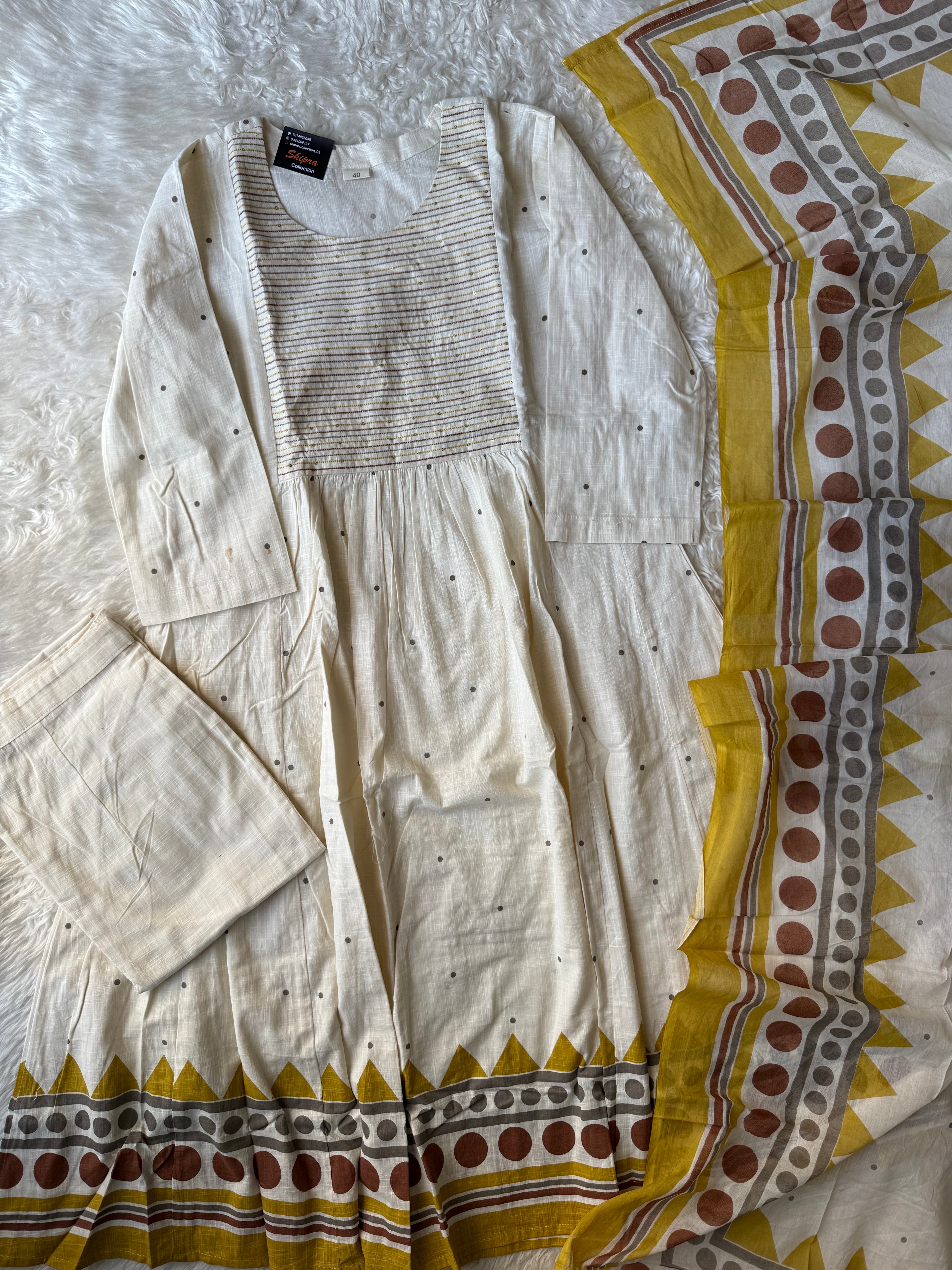 Slub Cotton Kurti Pant Dupatta Set