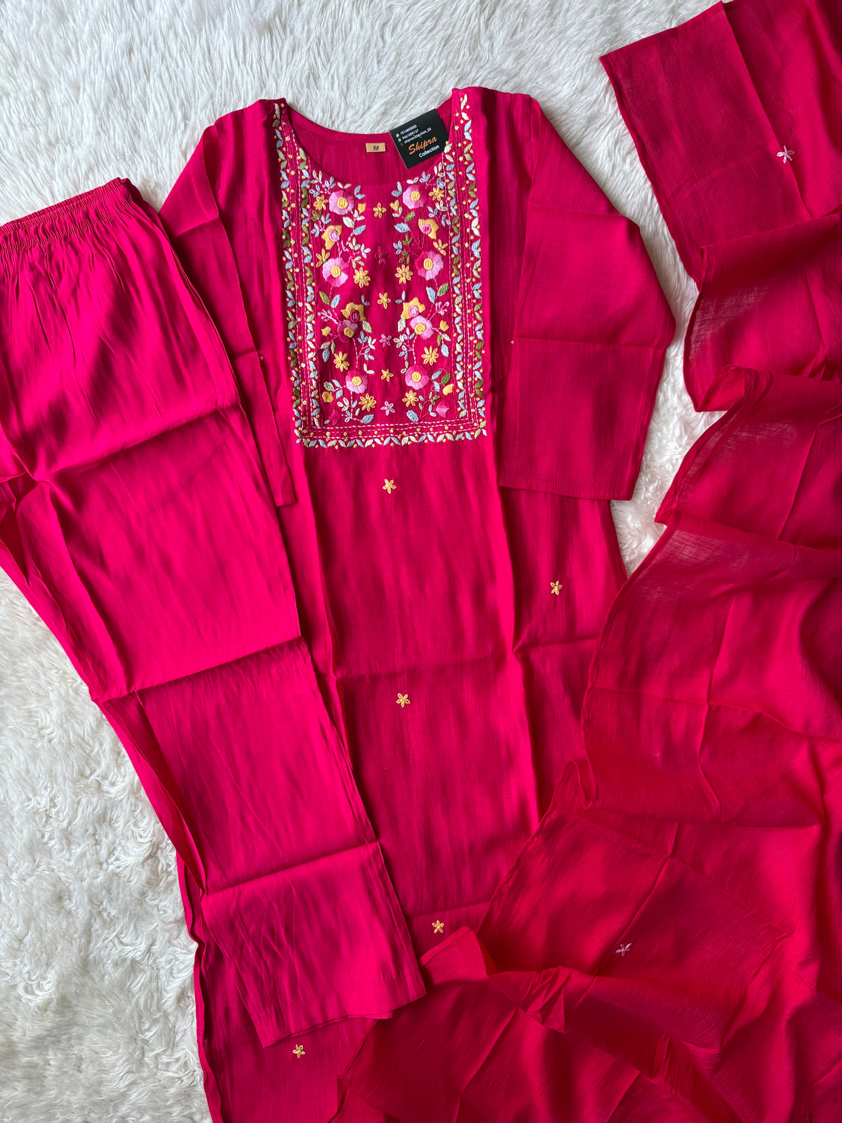 Mul Chanderi Kurti Pant Dupatta Set