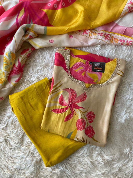 Pure Silk Kurti Pant Dupatta Set